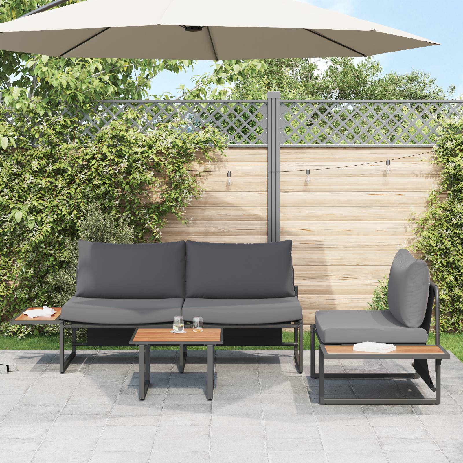 vidaXL 3-tlg. Garten-Sofagarnitur mit Anthrazit Kissen