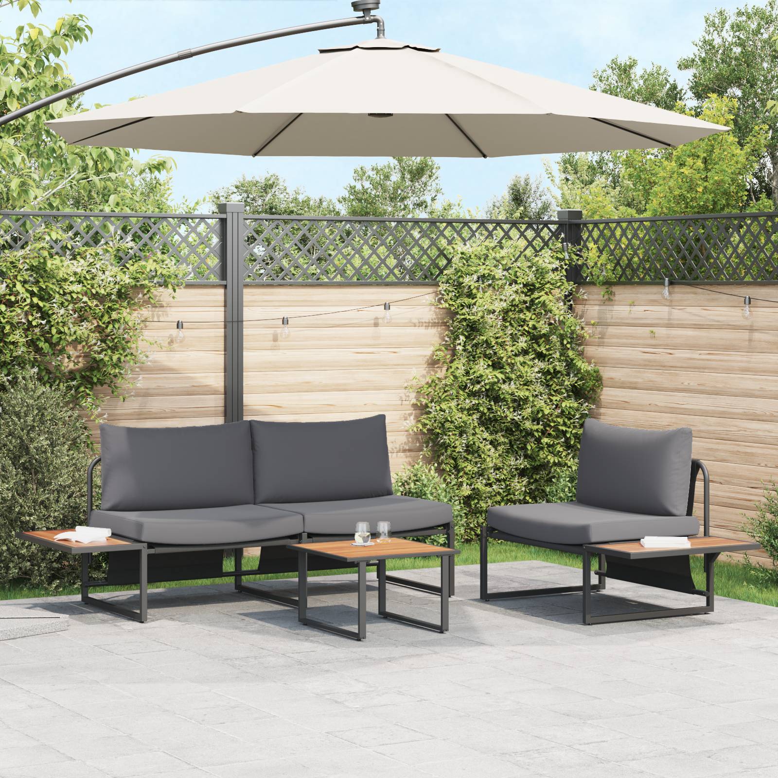 vidaXL 3-tlg. Garten-Sofagarnitur mit Anthrazit Kissen