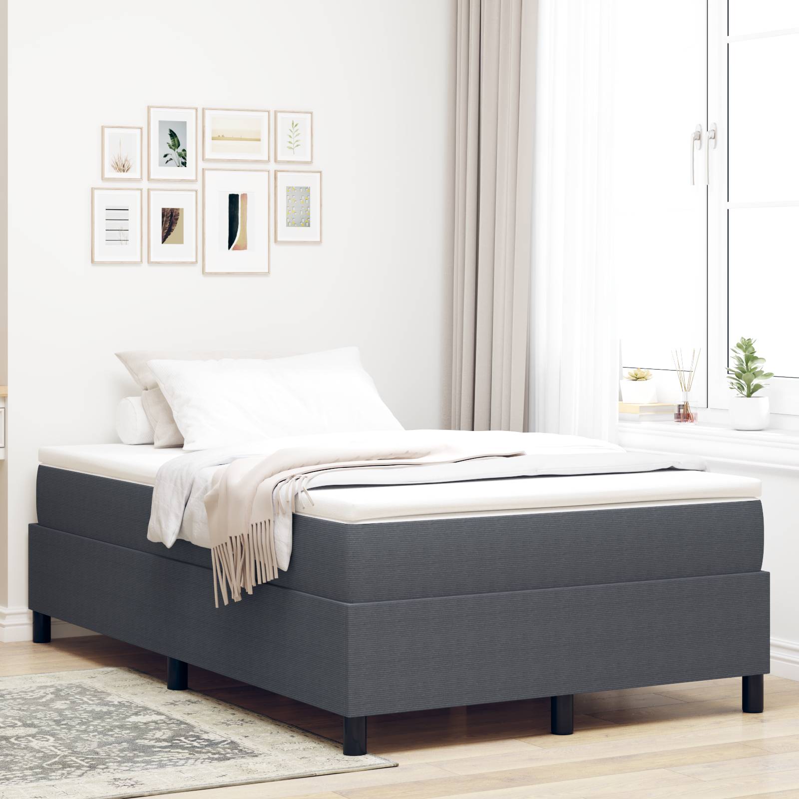 vidaXL Boxspringbett mit Matratze Dunkelgrau Kleines Doppelbett Cordstoff