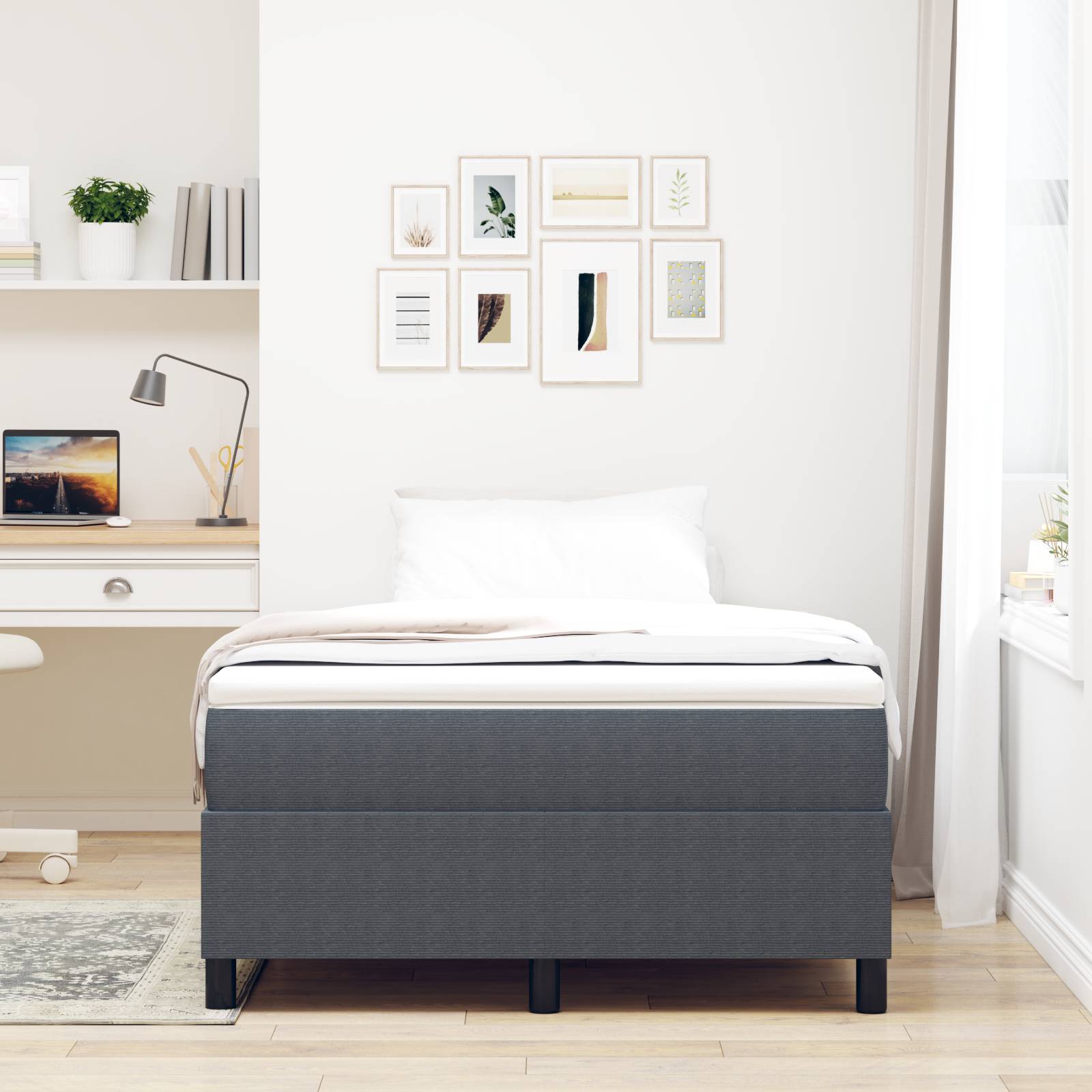 vidaXL Boxspringbett mit Matratze Dunkelgrau Kleines Doppelbett Cordstoff