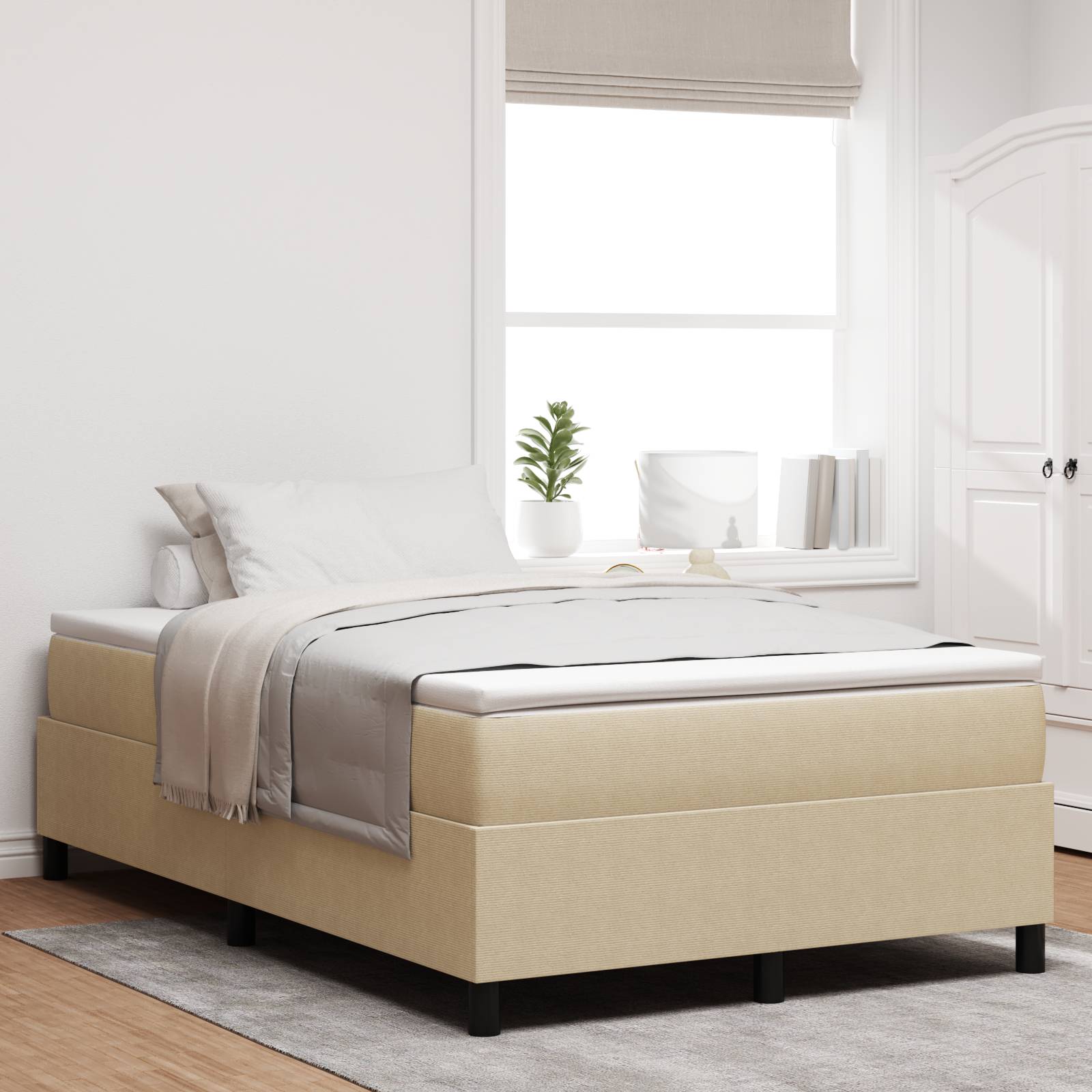 vidaXL Boxspringbett mit Matratze in Hellgrün und Grau, Kleines Doppelbett, aus Cord-Stoff