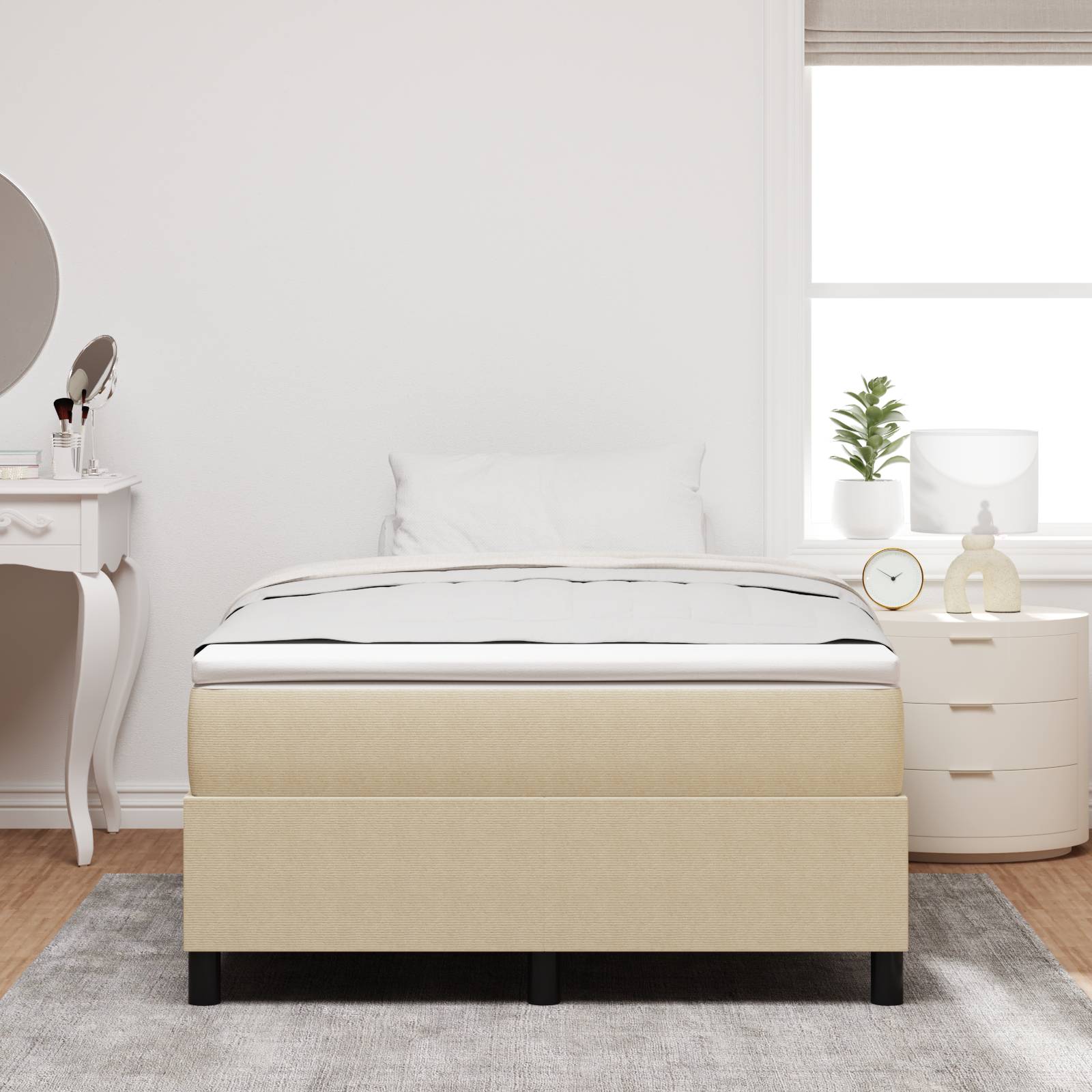 vidaXL Boxspringbett mit Matratze in Hellgrün und Grau, Kleines Doppelbett, aus Cord-Stoff