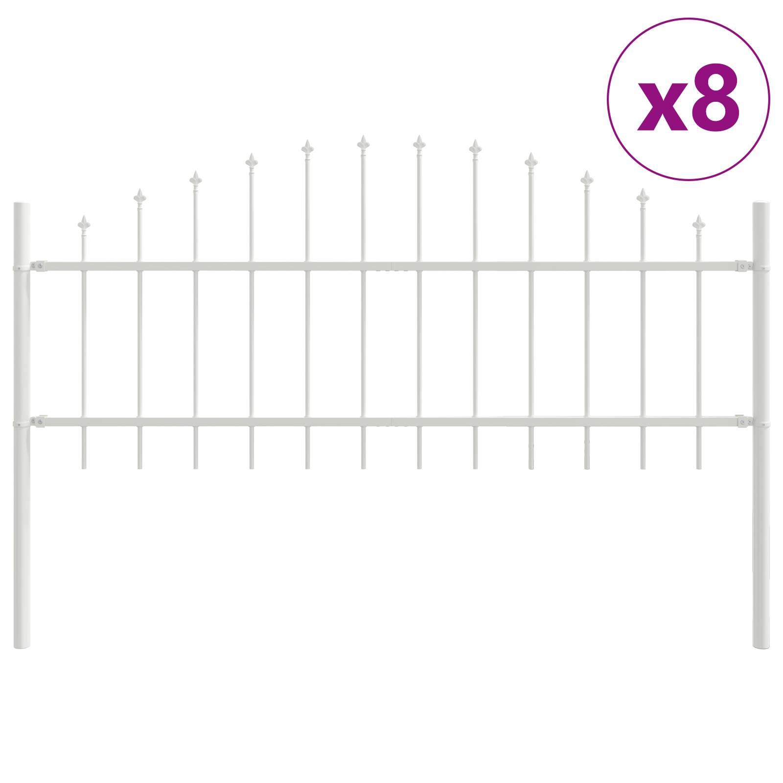 vidaXL Gartenzaun mit Bogenoberteil Weiß 13,6 x 0,75 m Stahl