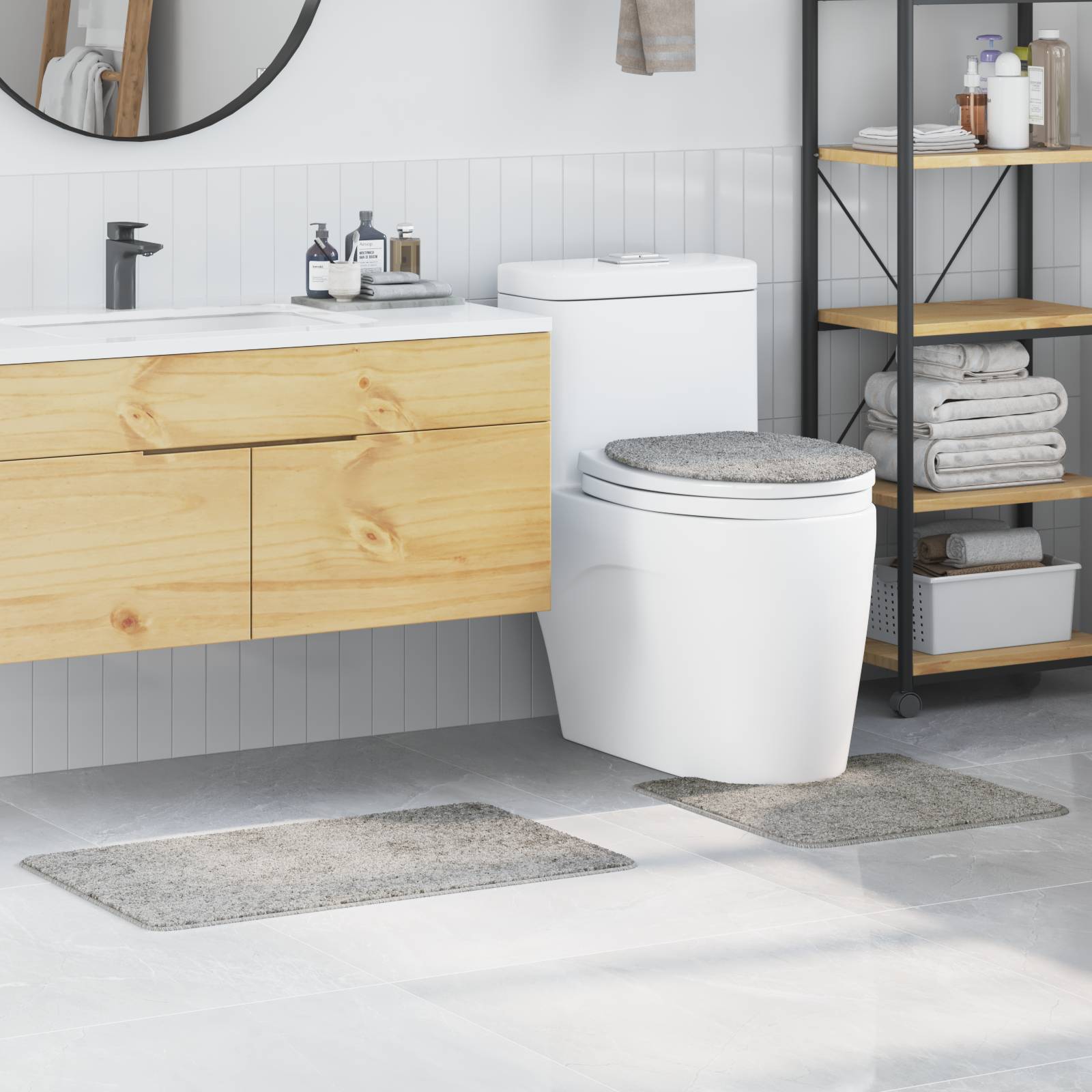 vidaXL 3-tlg. Badematten-Set Grau Polypropylen Rutschfest