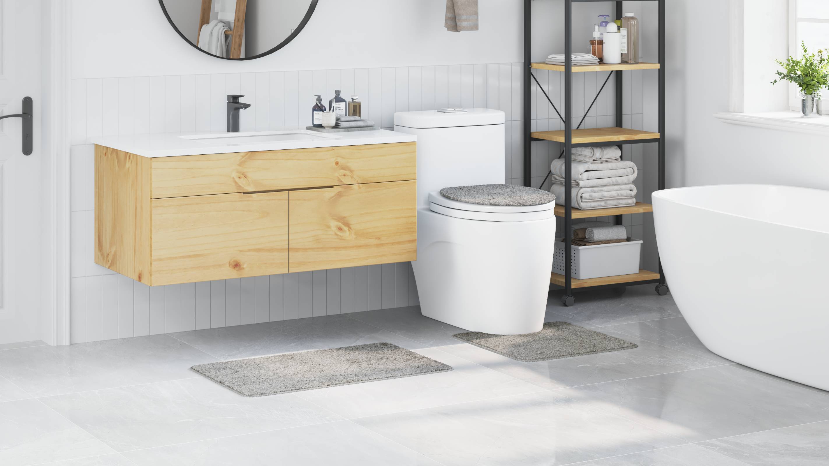 vidaXL 3-tlg. Badematten-Set Grau Polypropylen Rutschfest