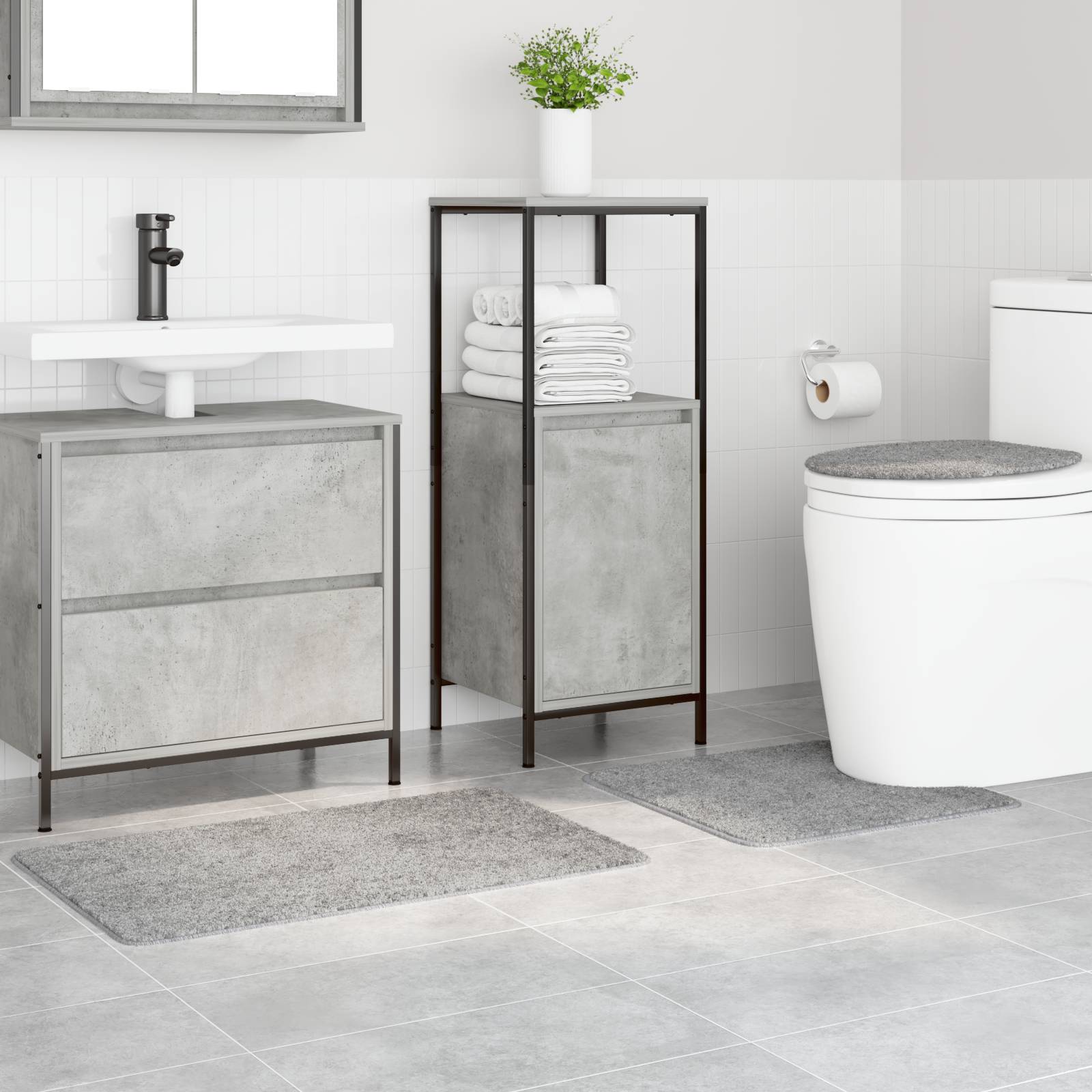 vidaXL 3-tlg. Badematten-Set Grau Polypropylen Rutschfest