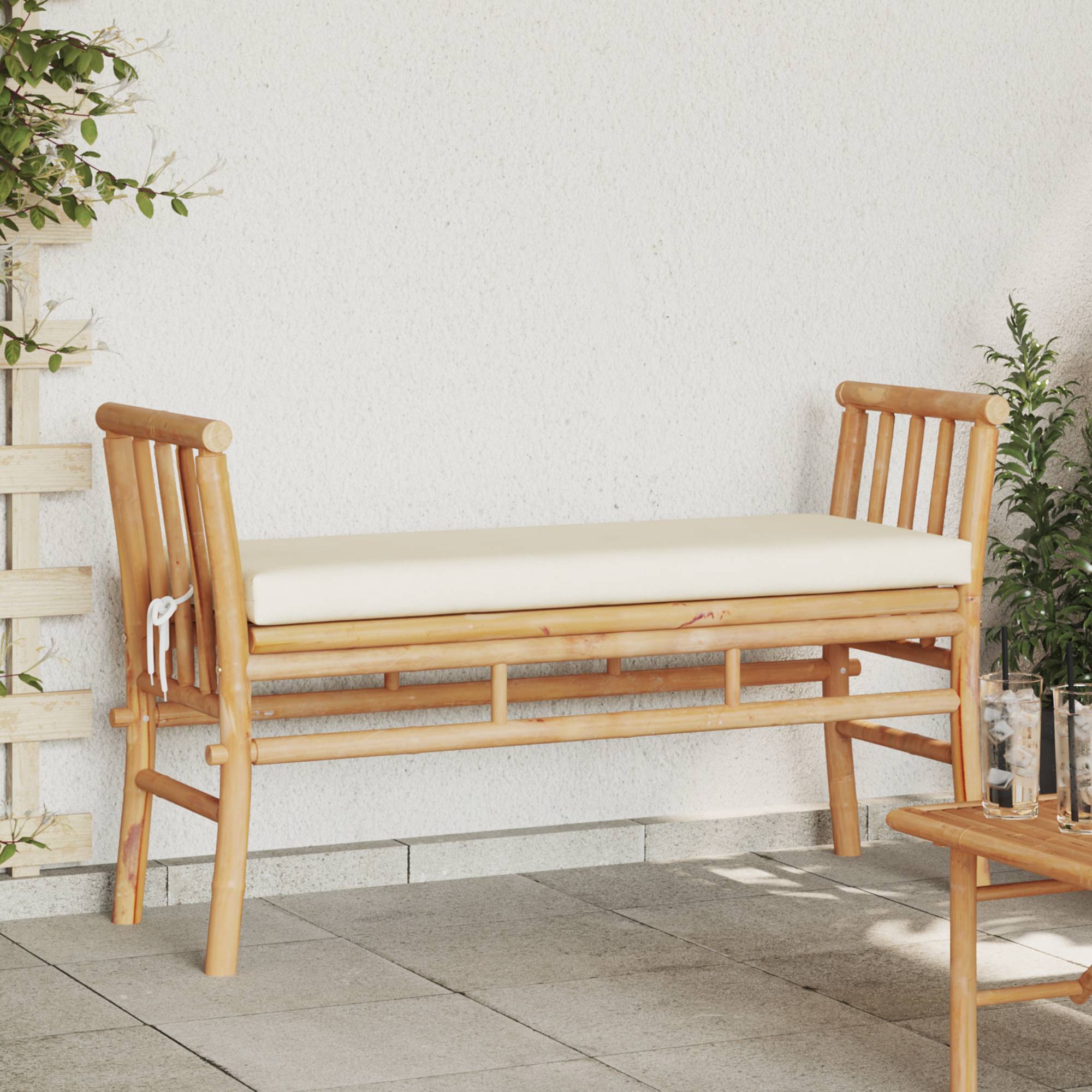 vidaXL Gartenbank mit Kissen 110 cm Bambus