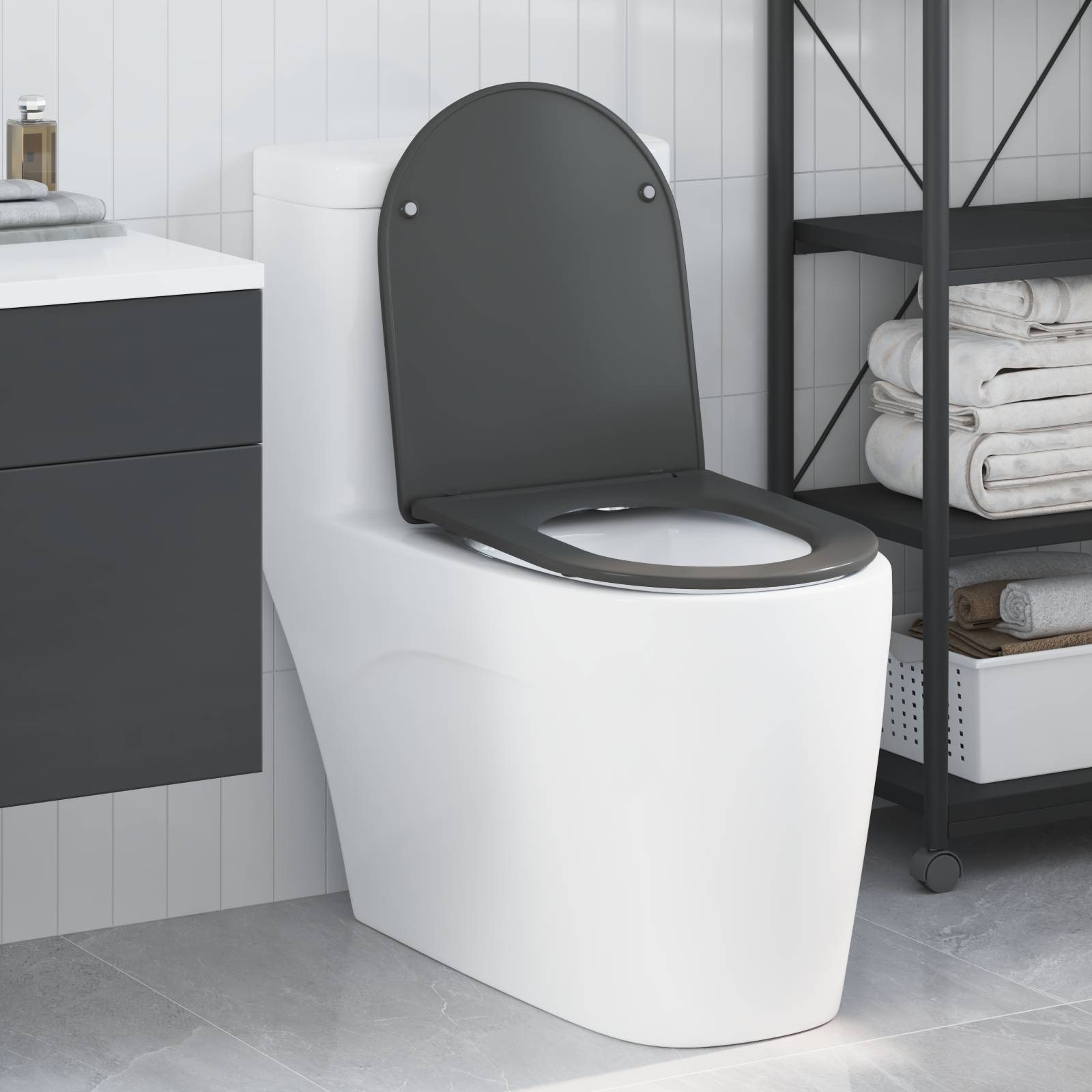 vidaXL Toilettensitz Quick Release Absenkautomatik Duroplast Anthrazit