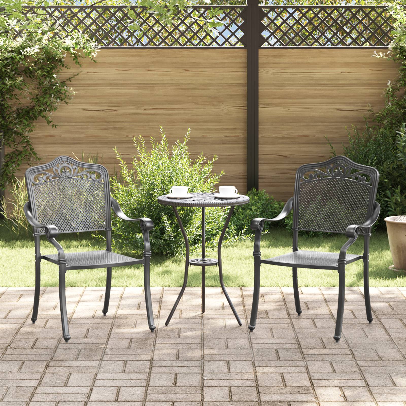 vidaXL Gartenstühle 2 Stk. Schwarz Aluminiumguss