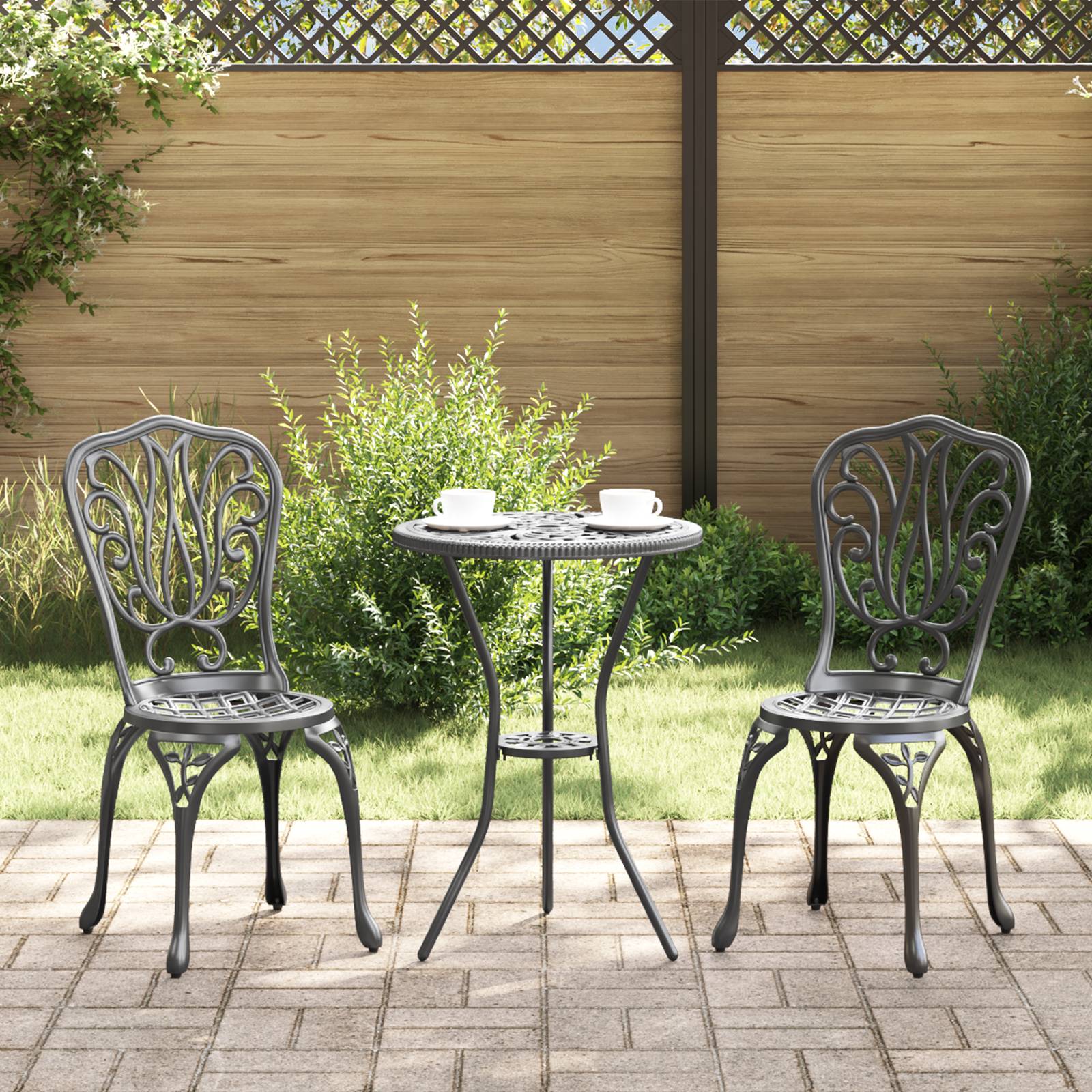 vidaXL 3-tlg. Garten-Bistro-Set Schwarz Aluminiumguss