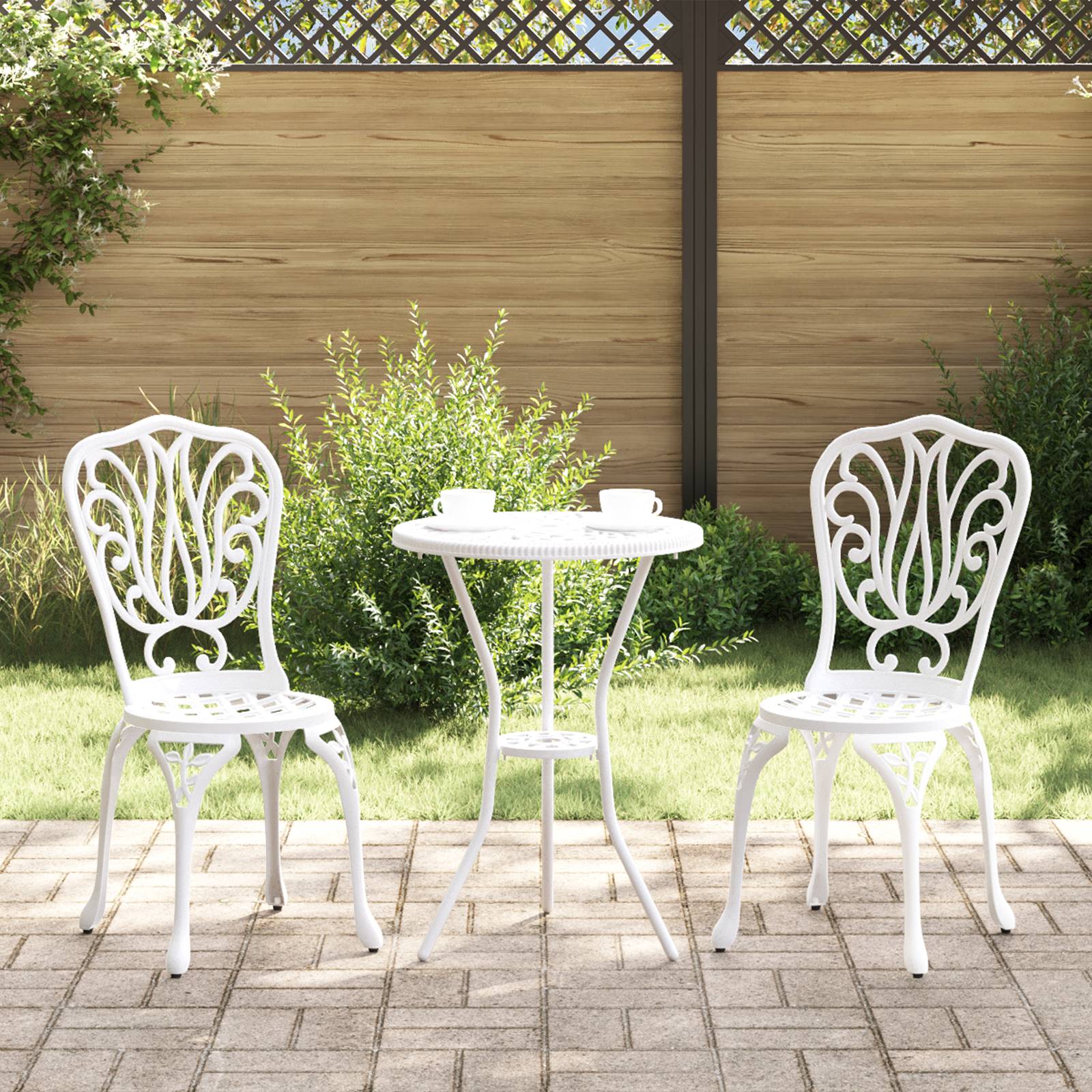 vidaXL 3-tlg. Garten-Bistro-Set Weiß Aluminiumguss