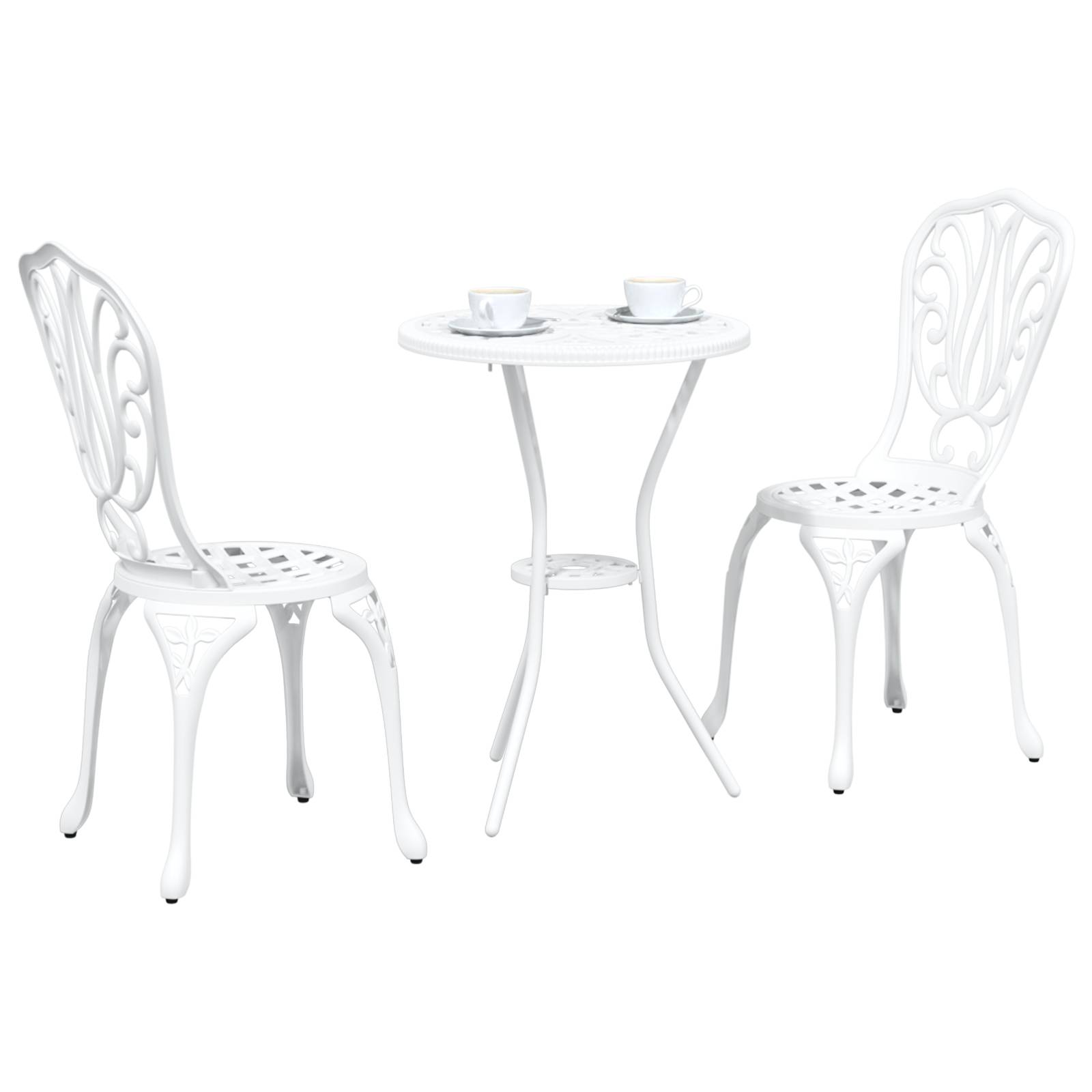 vidaXL 3-tlg. Garten-Bistro-Set Weiß Aluminiumguss