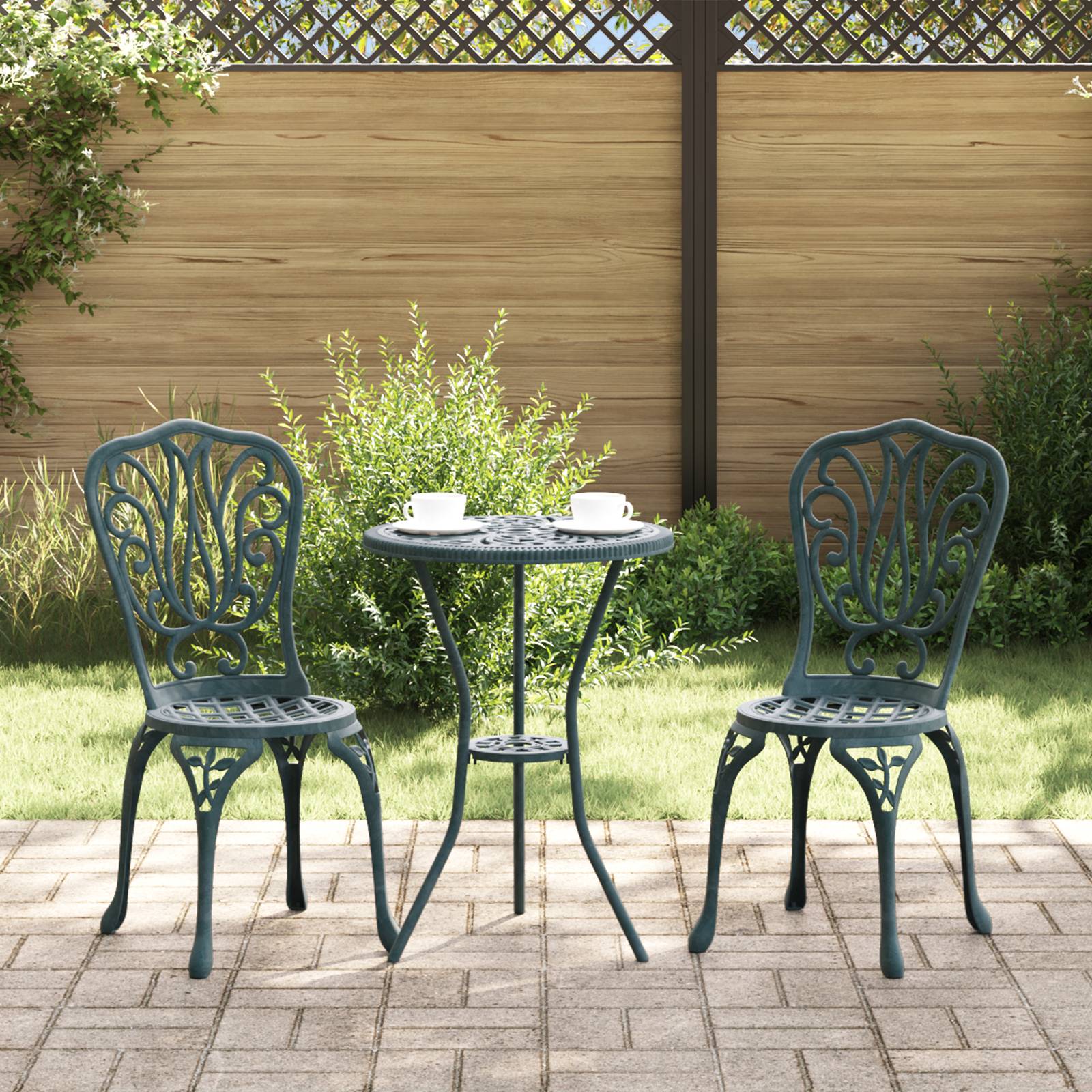 vidaXL 3-tlg. Garten-Bistro-Set Grün Aluminiumguss