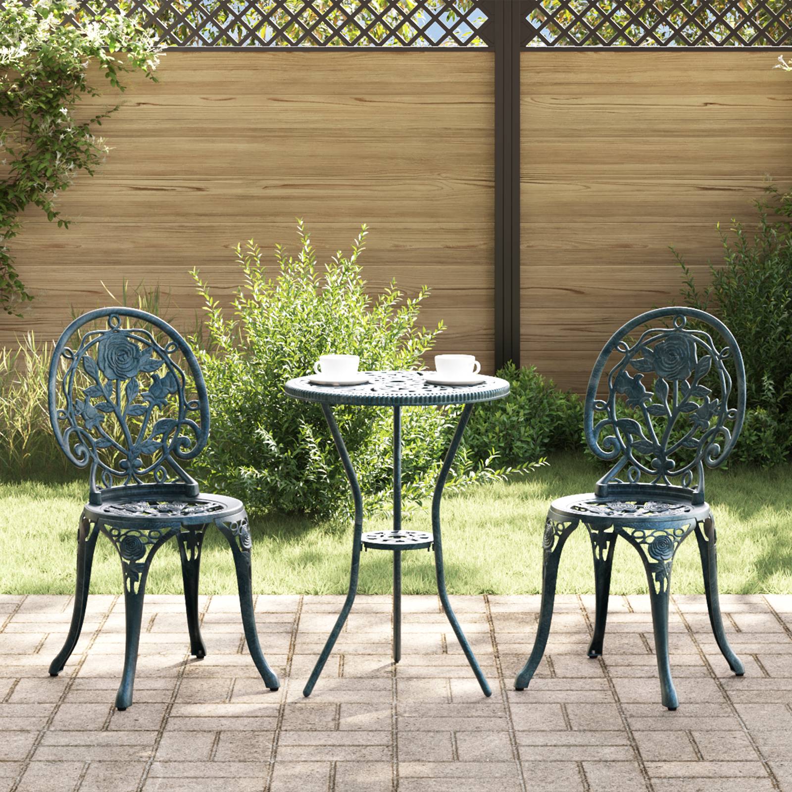vidaXL 3-tlg. Garten-Bistro-Set Grün Aluminiumguss