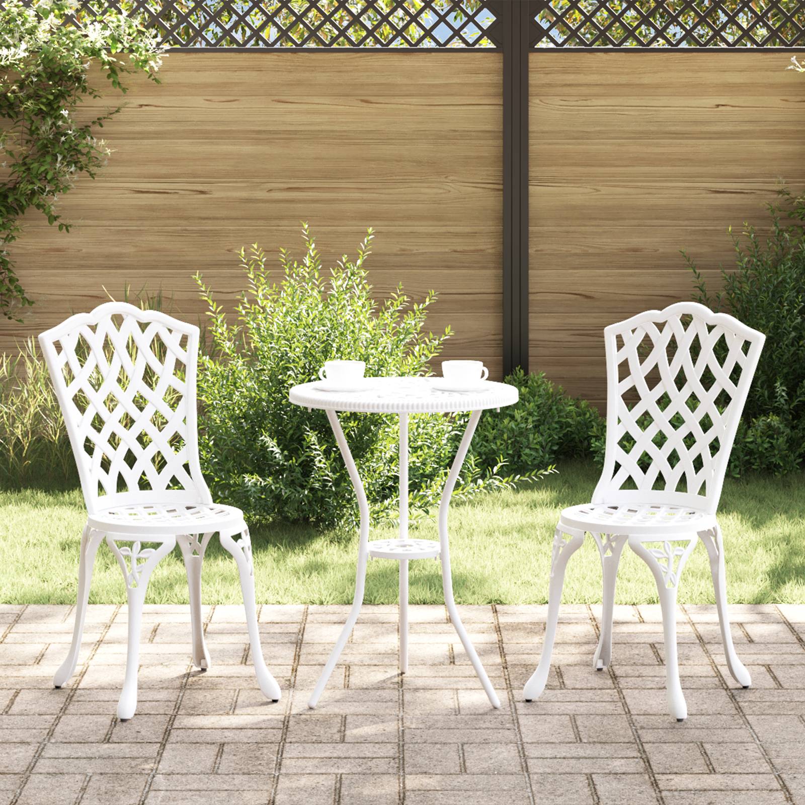 vidaXL 3-tlg. Garten-Bistro-Set Weiß Aluminiumguss