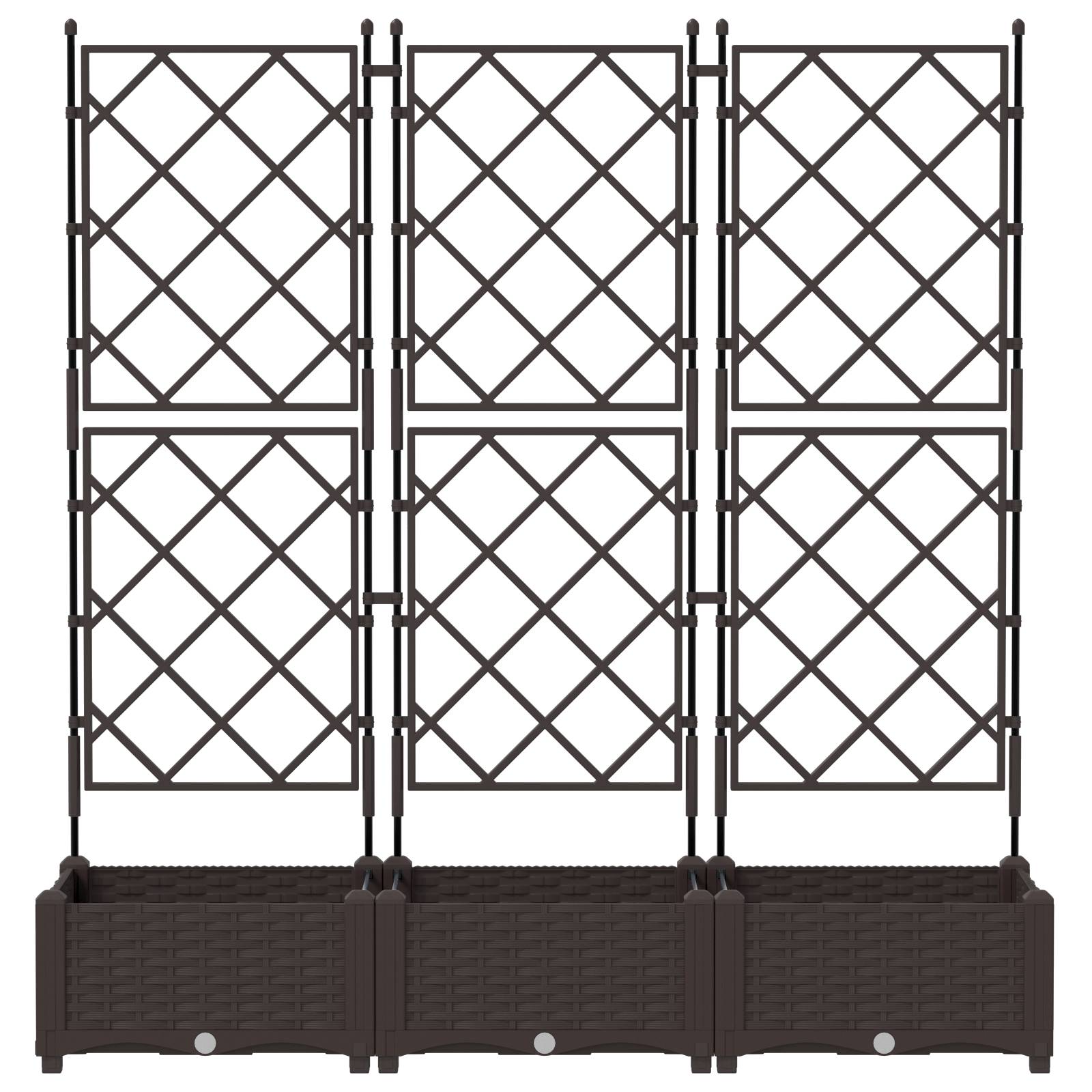 vidaXL Pflanzkasten mit Rankgitter 3 Stk. Braun 120x40x125,5 cm