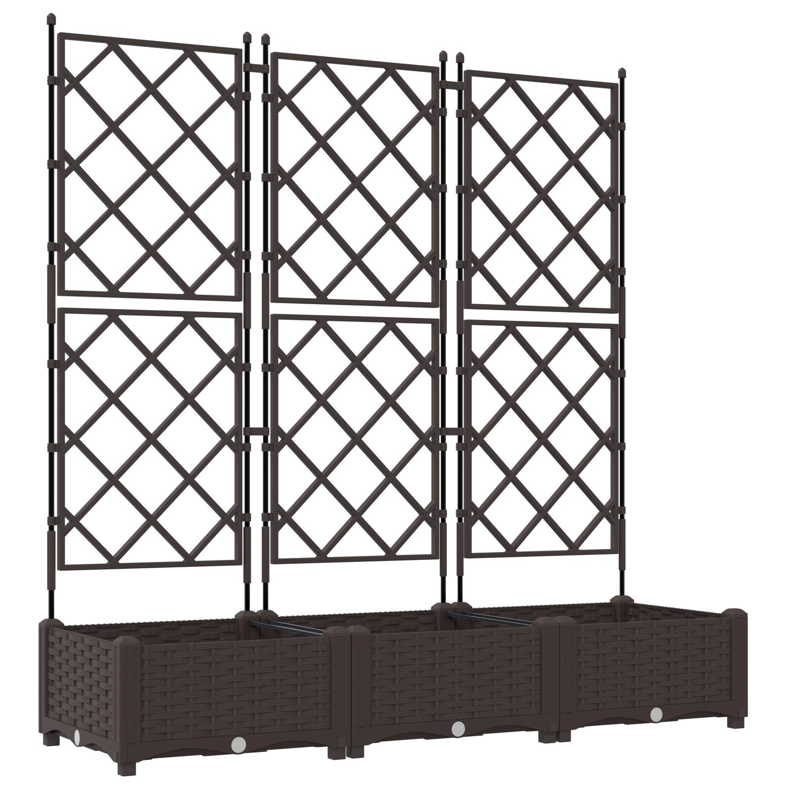 vidaXL Pflanzkasten mit Rankgitter 3 Stk. Braun 120x40x125,5 cm