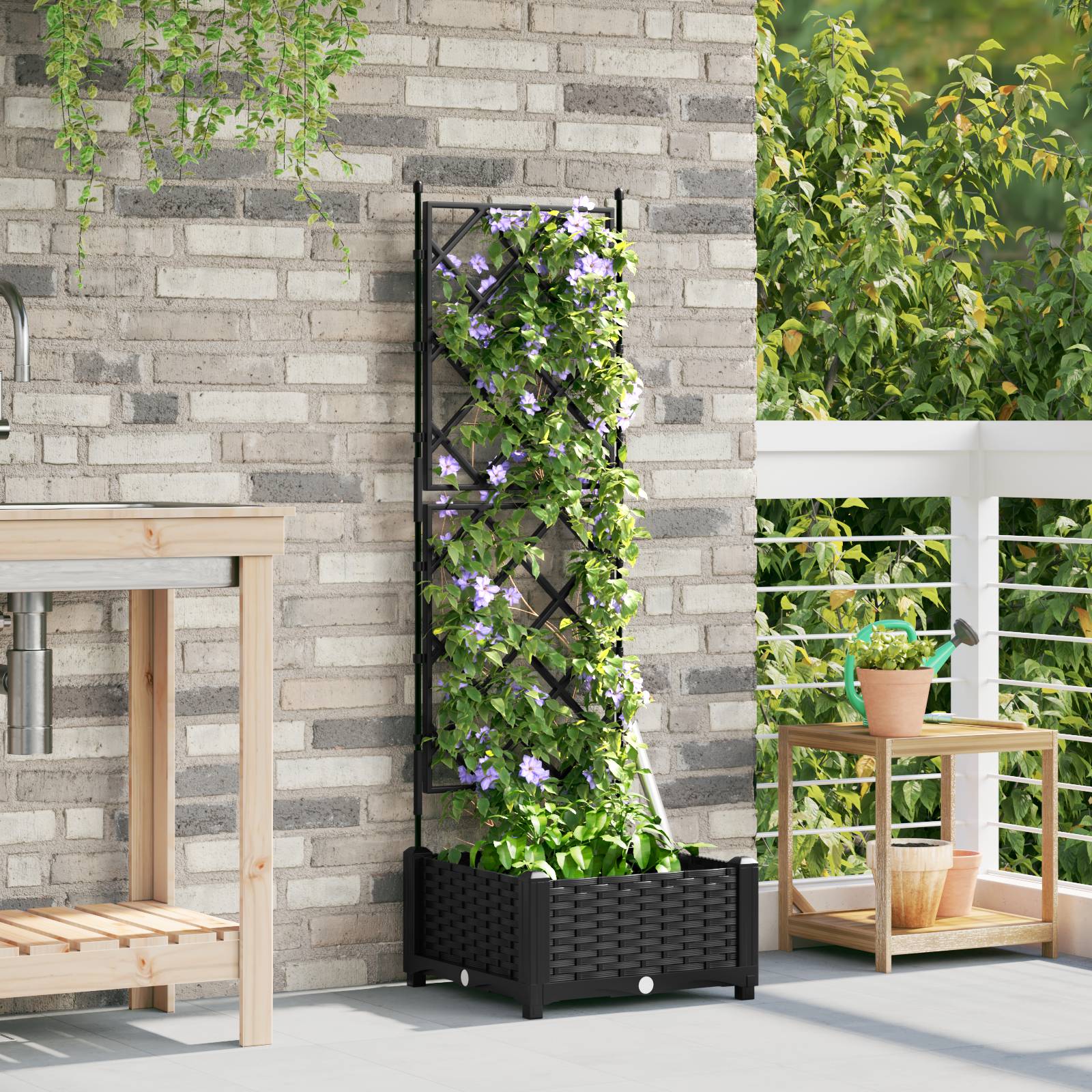 vidaXL Pflanzkasten mit Rankgitter Schwarz 40x40x125,5 cm