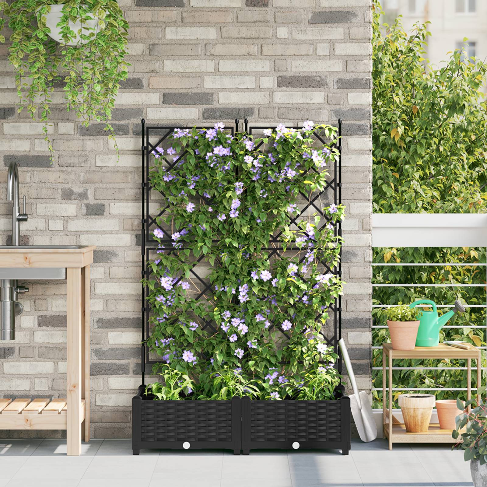 vidaXL Pflanzkasten mit Rankgitter 2 Stk. Schwarz 80x40x125,5 cm