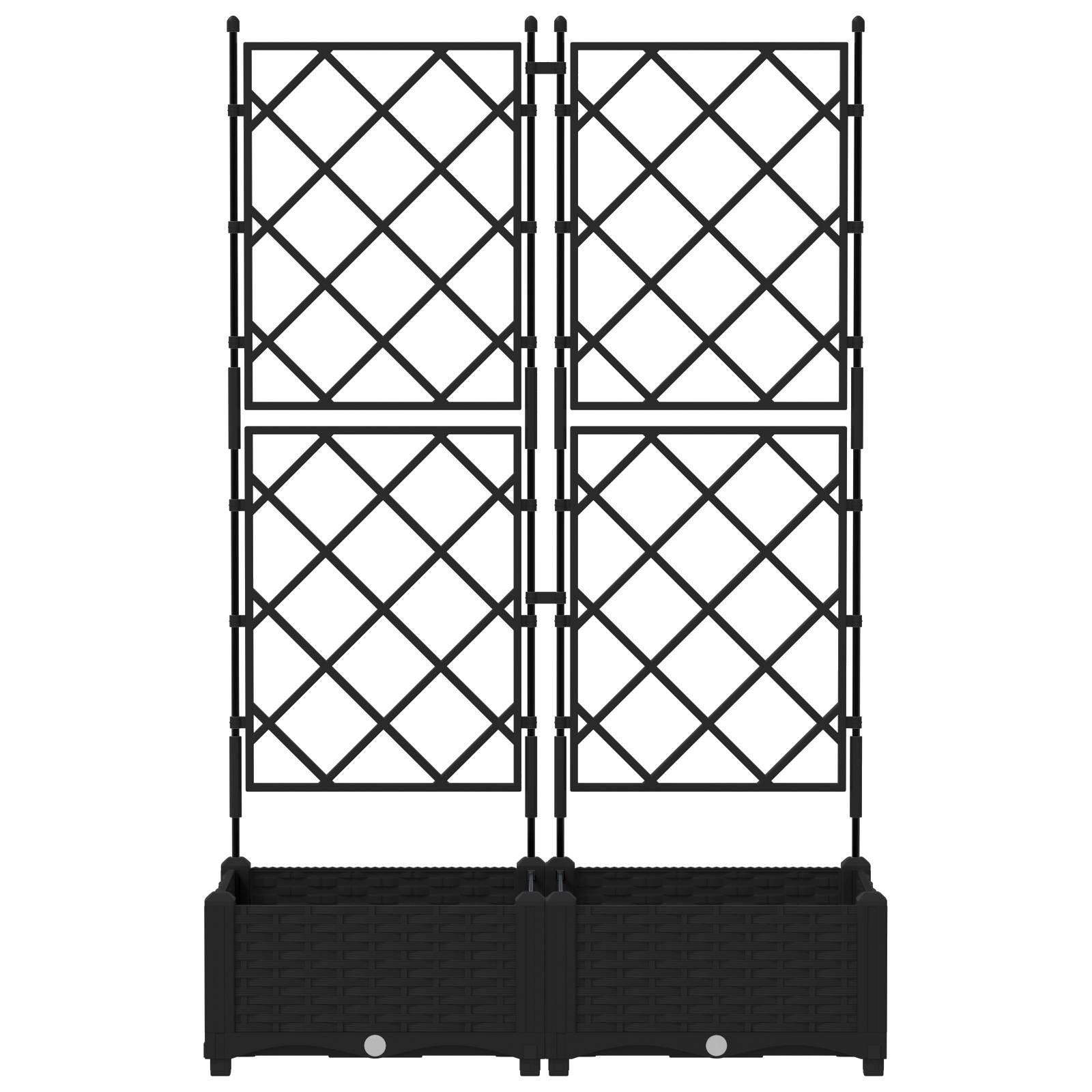 vidaXL Pflanzkasten mit Rankgitter 2 Stk. Schwarz 80x40x125,5 cm