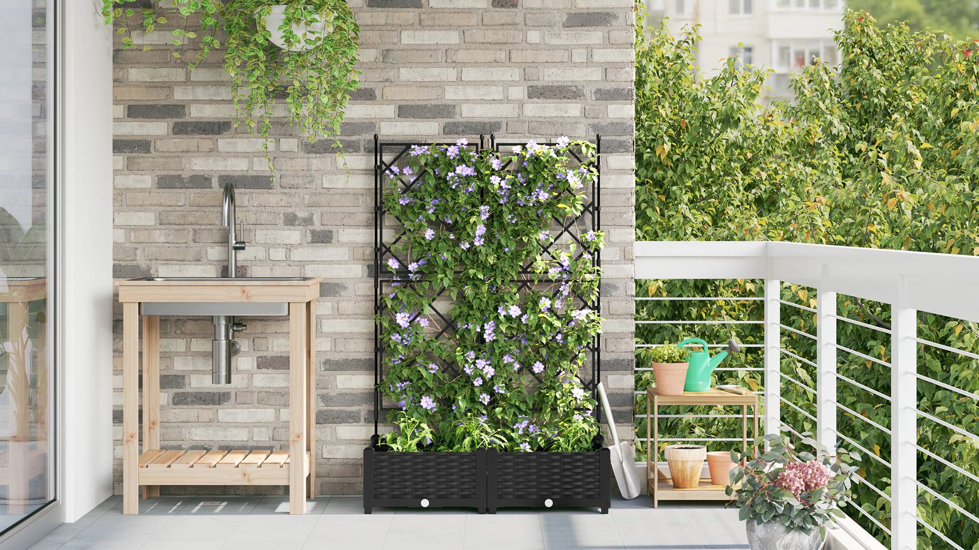 vidaXL Pflanzkasten mit Rankgitter 2 Stk. Schwarz 80x40x125,5 cm