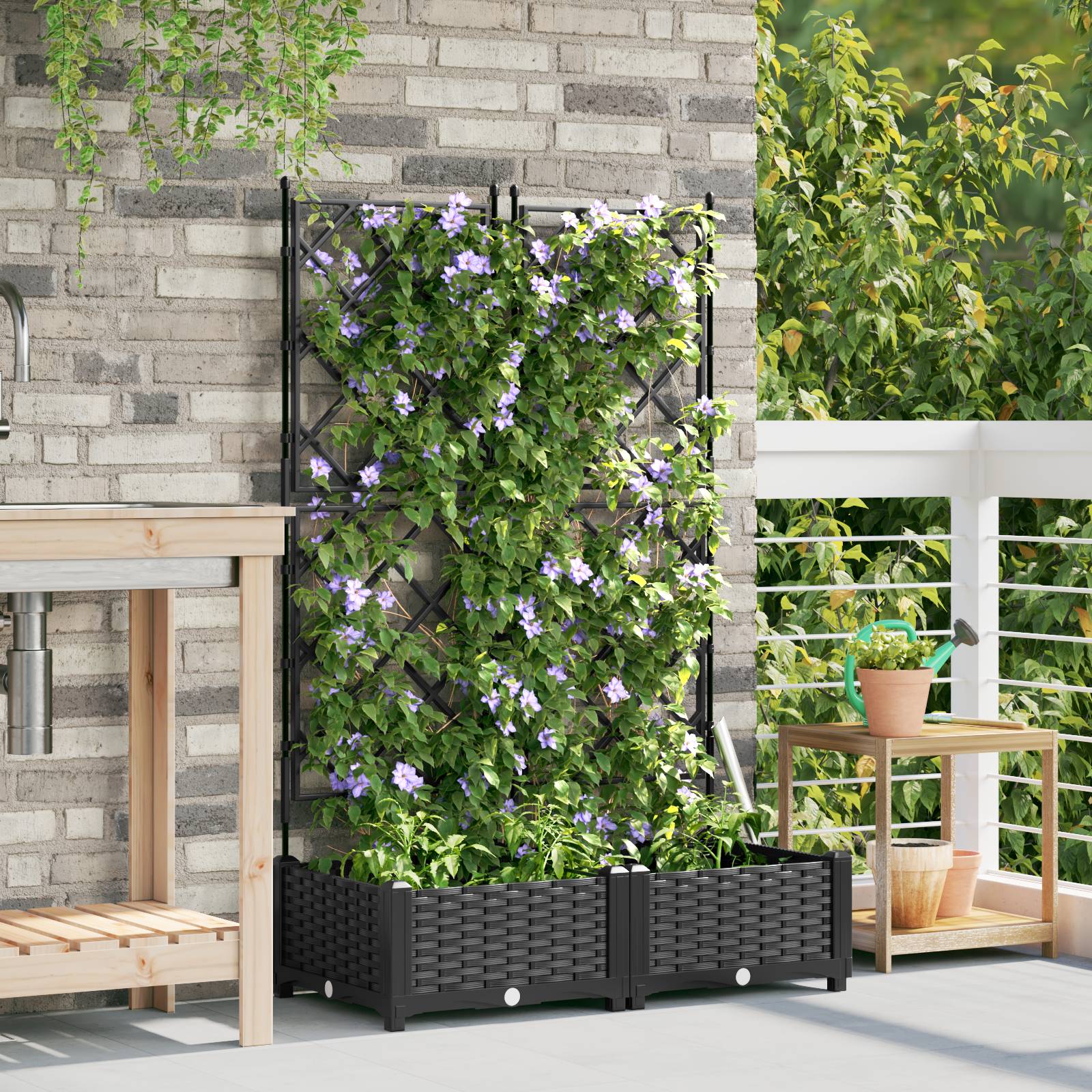 vidaXL Pflanzkasten mit Rankgitter 2 Stk. Schwarz 80x40x125,5 cm