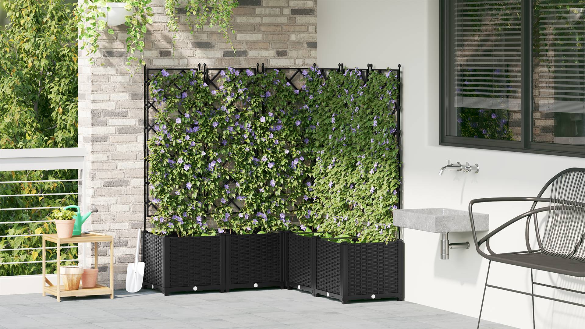 vidaXL Pflanzkasten mit Rankgitter 5 Stk. Schwarz 120x120x143 cm
