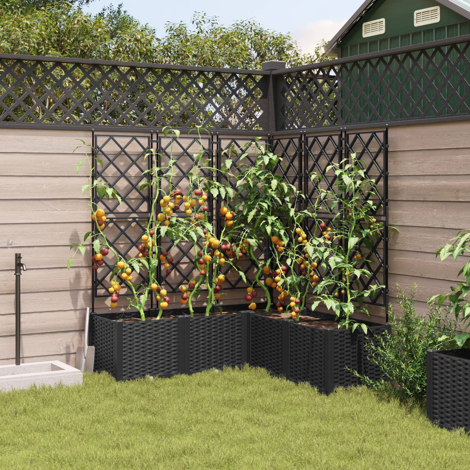 vidaXL Pflanzkasten mit Rankgitter 5 Stk. Schwarz 120x120x143 cm