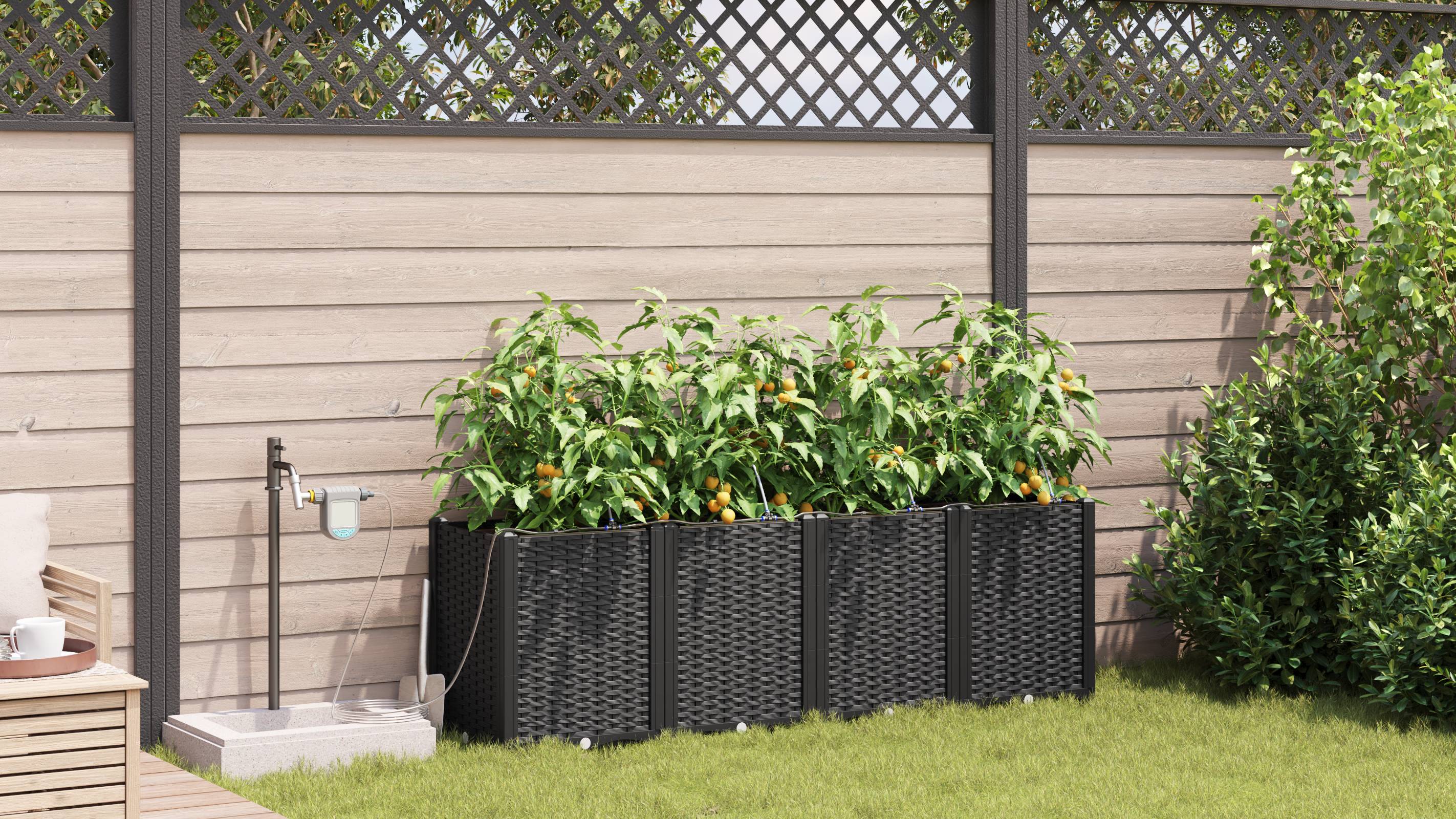 vidaXL Pflanzkästen mit Bewässerungssystem 4 Stk. Schwarz