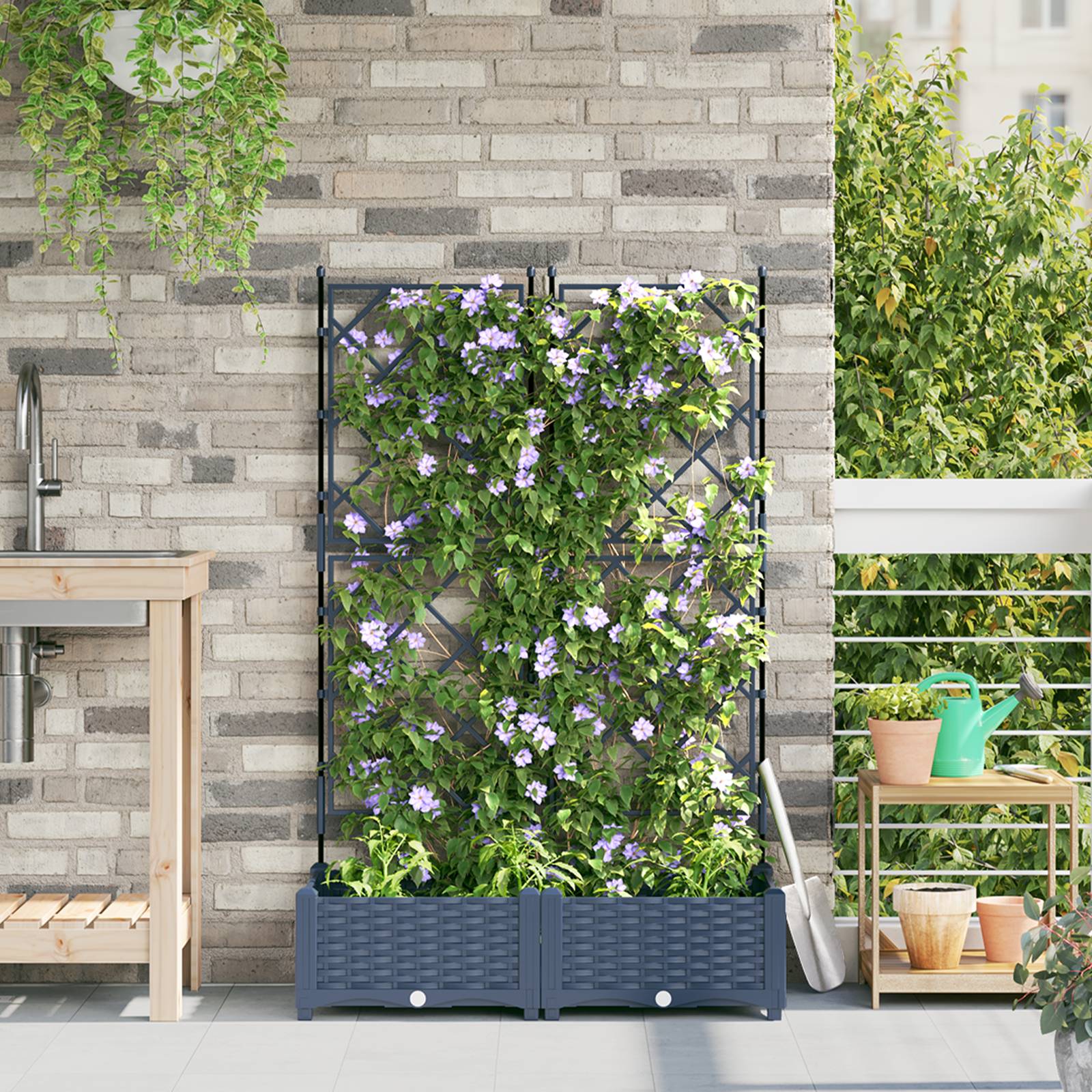 vidaXL Pflanzkasten mit Rankgitter 2 Stk. Grau 80x40x125,5 cm