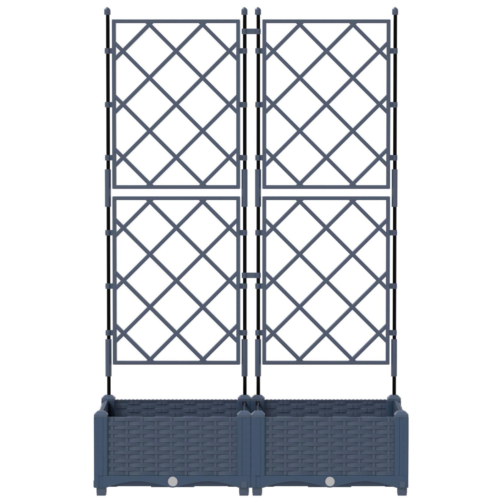 vidaXL Pflanzkasten mit Rankgitter 2 Stk. Grau 80x40x125,5 cm