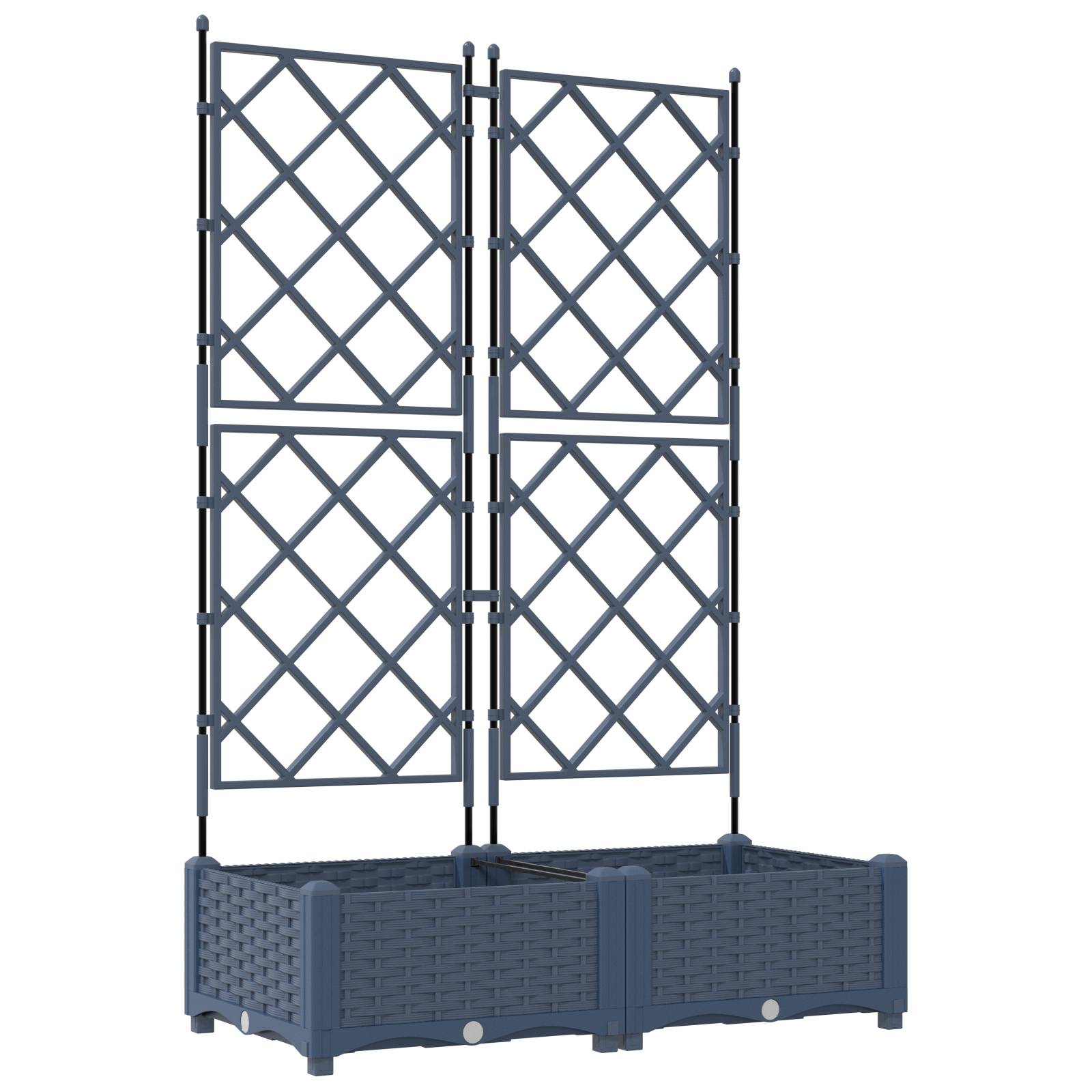 vidaXL Pflanzkasten mit Rankgitter 2 Stk. Grau 80x40x125,5 cm