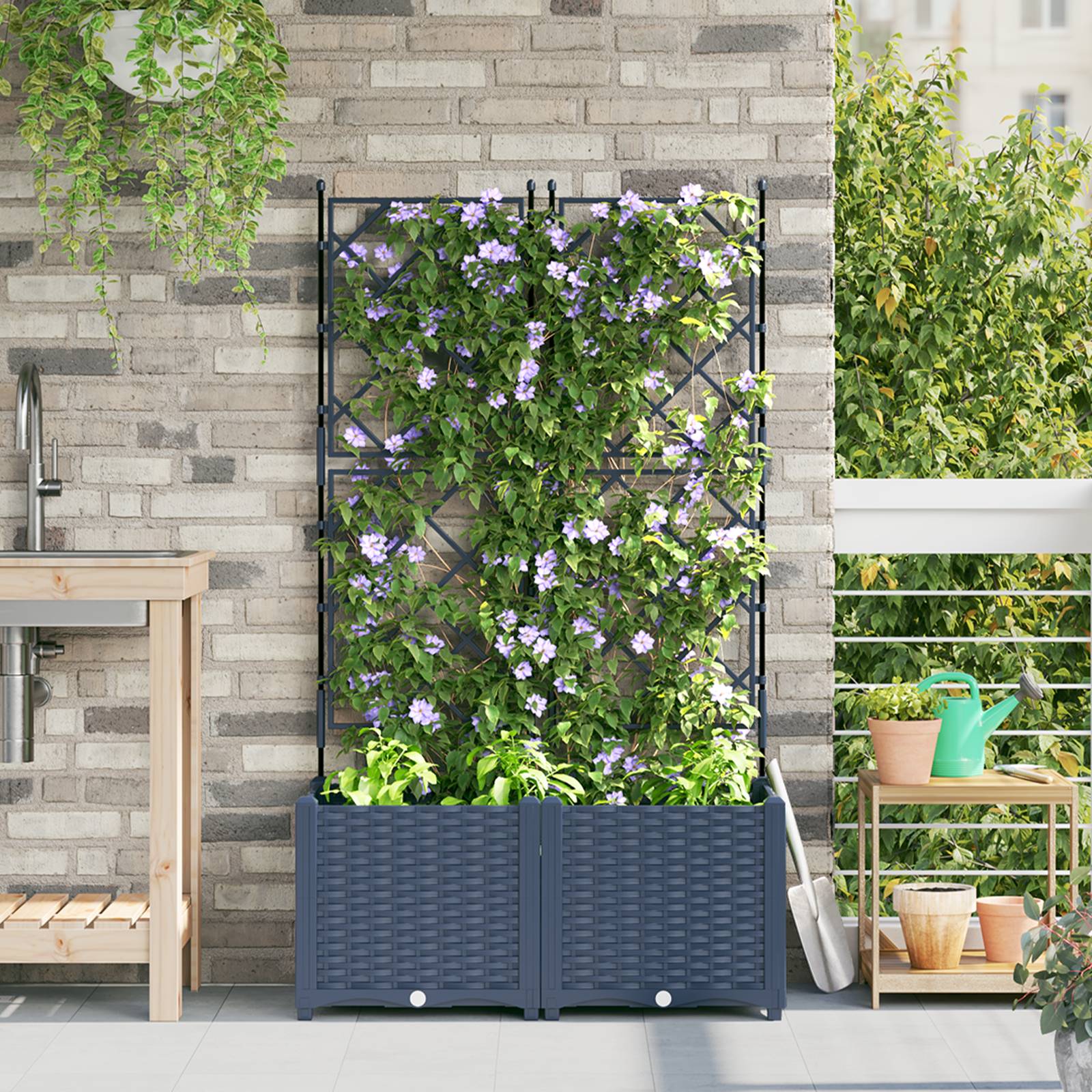 vidaXL Pflanzkasten mit Rankgitter 2 Stk. Grau 80x40x143 cm