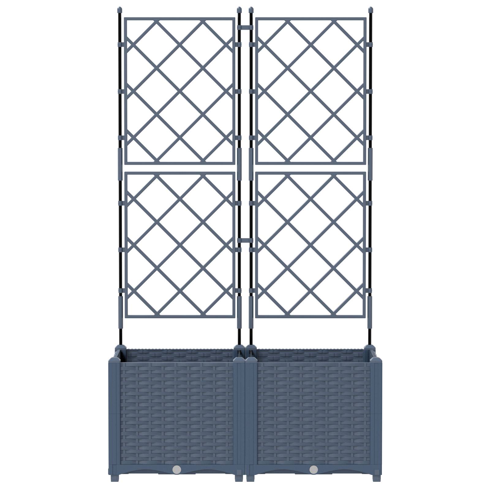 vidaXL Pflanzkasten mit Rankgitter 2 Stk. Grau 80x40x143 cm