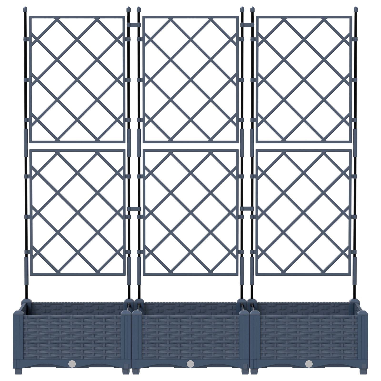 vidaXL Pflanzkasten mit Rankgitter 3 Stk. Grau 120x40x125,5 cm