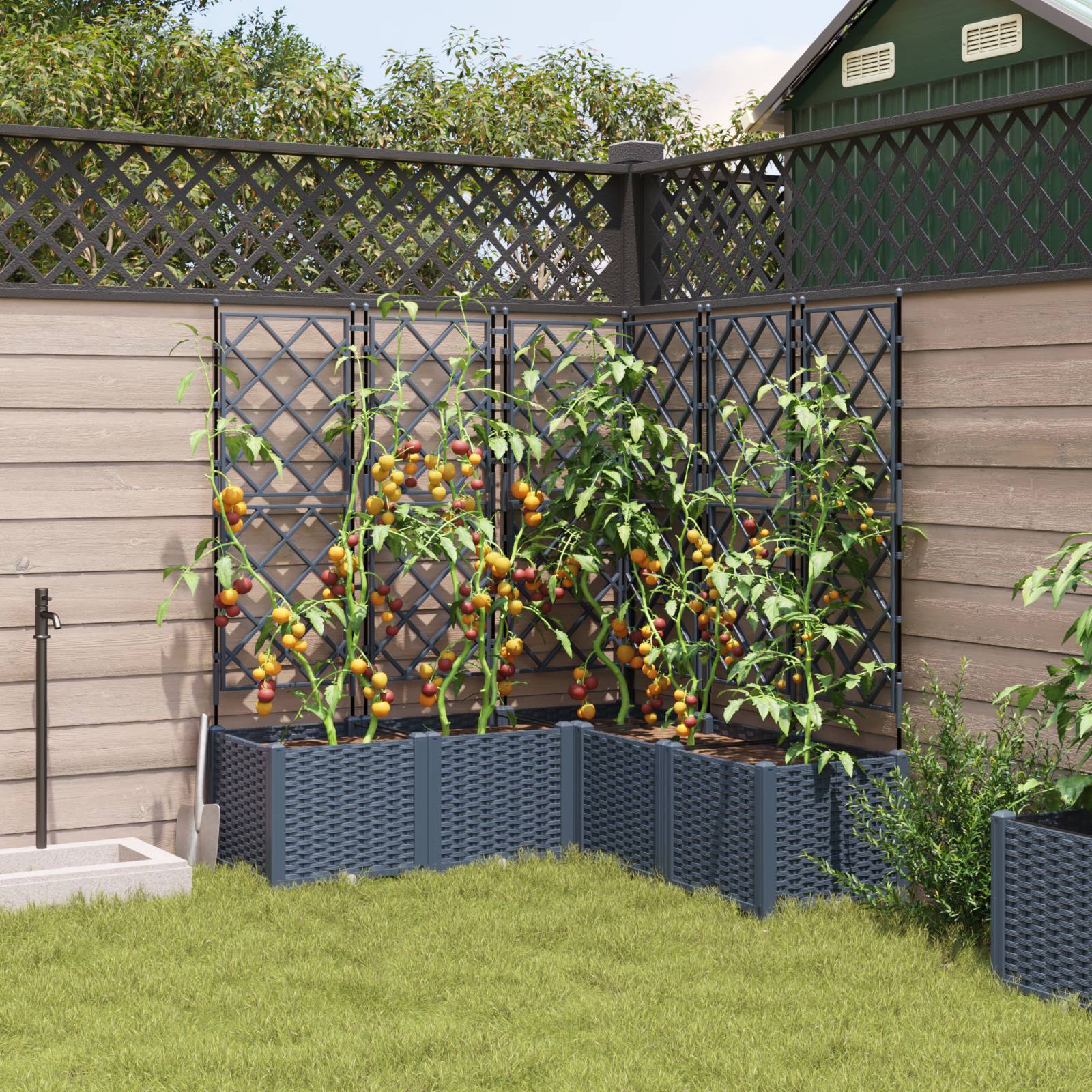 vidaXL Pflanzkasten mit Rankgitter 5 Stk. Grau 120x120x143 cm