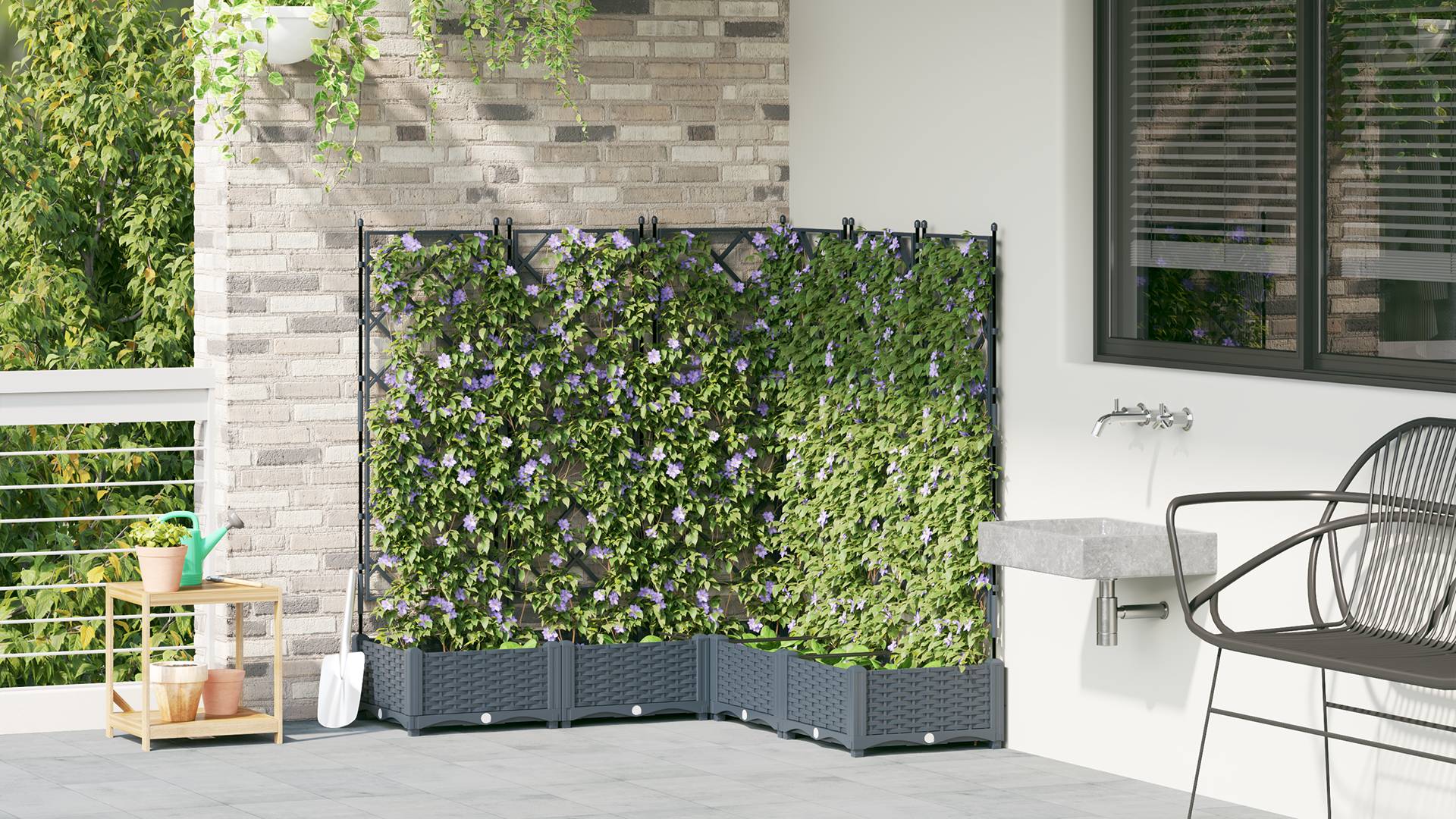 vidaXL Pflanzkasten mit Rankgitter 5 Stk. Hellgrau 120x120x125,5 cm