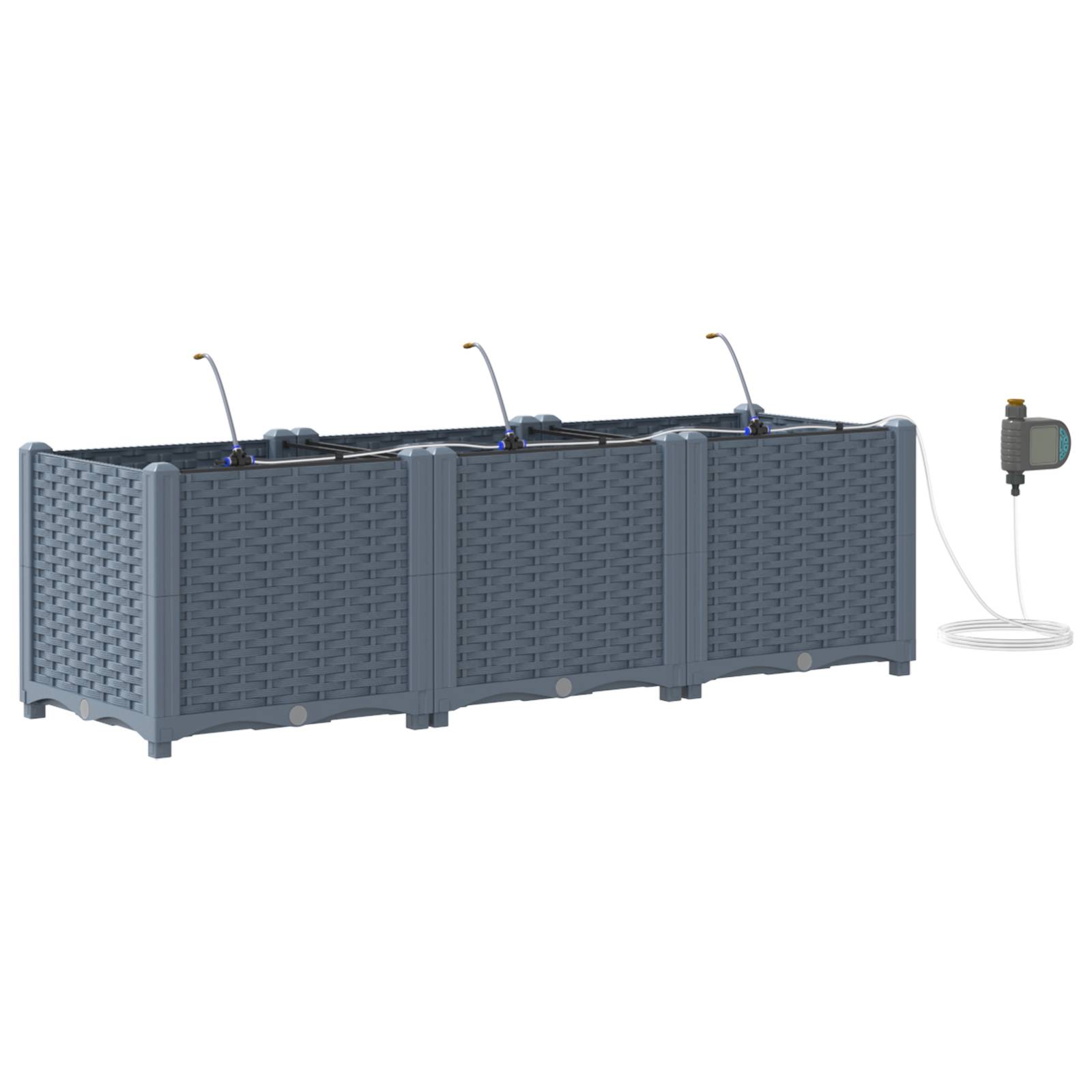 vidaXL Pflanzkästen mit Bewässerungssystem 3 Stk. Hellgrau