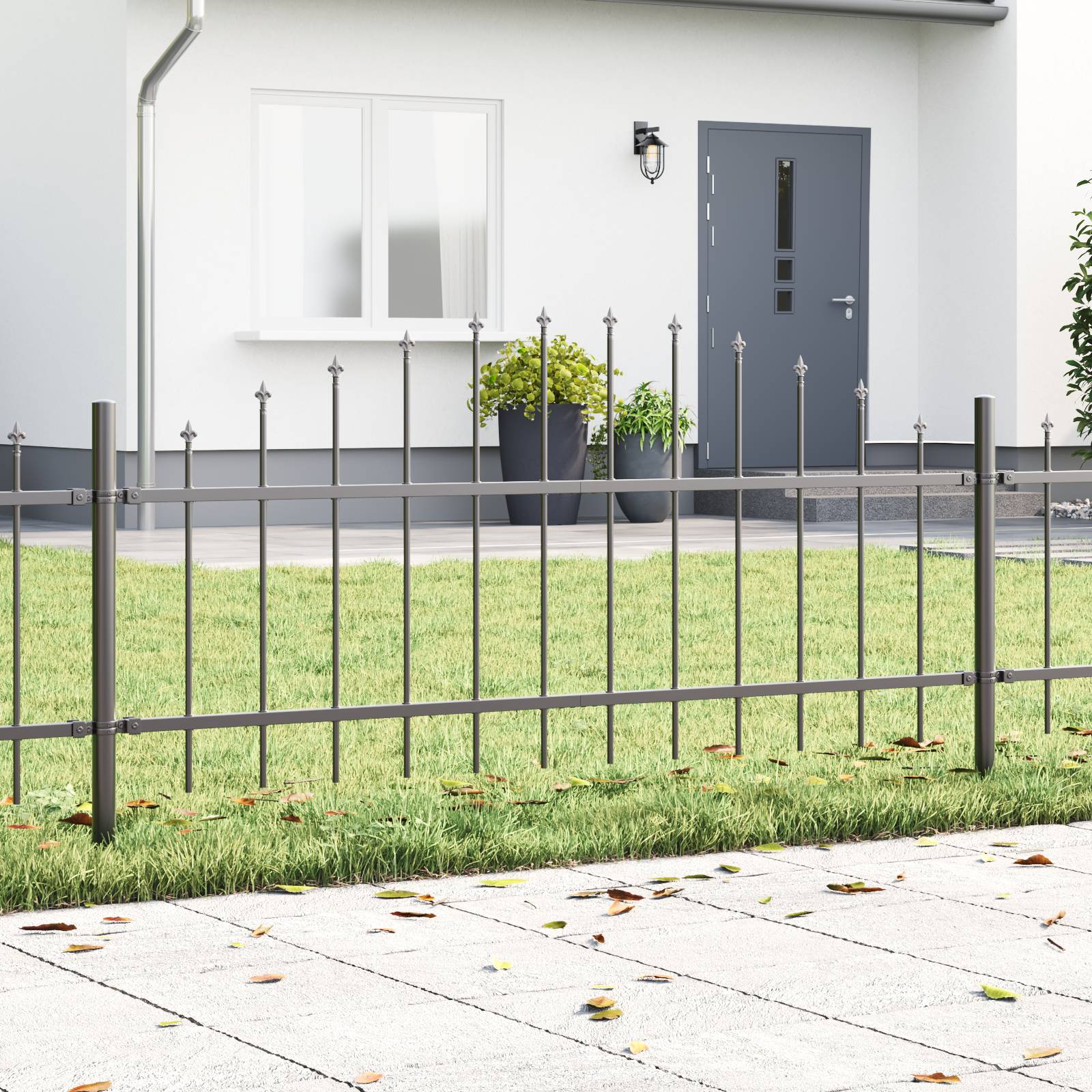 vidaXL Gartenzaun mit Bogenoberteil Grau 6,8x0,75 m Stahl