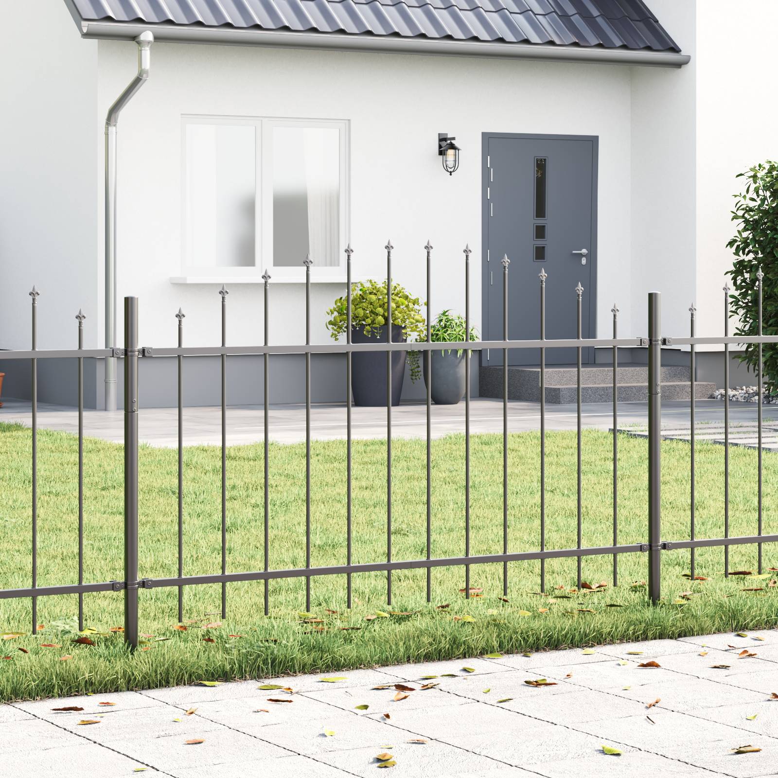 vidaXL Gartenzaun mit Bogenoberteil Grau 6,8x1 m Stahl