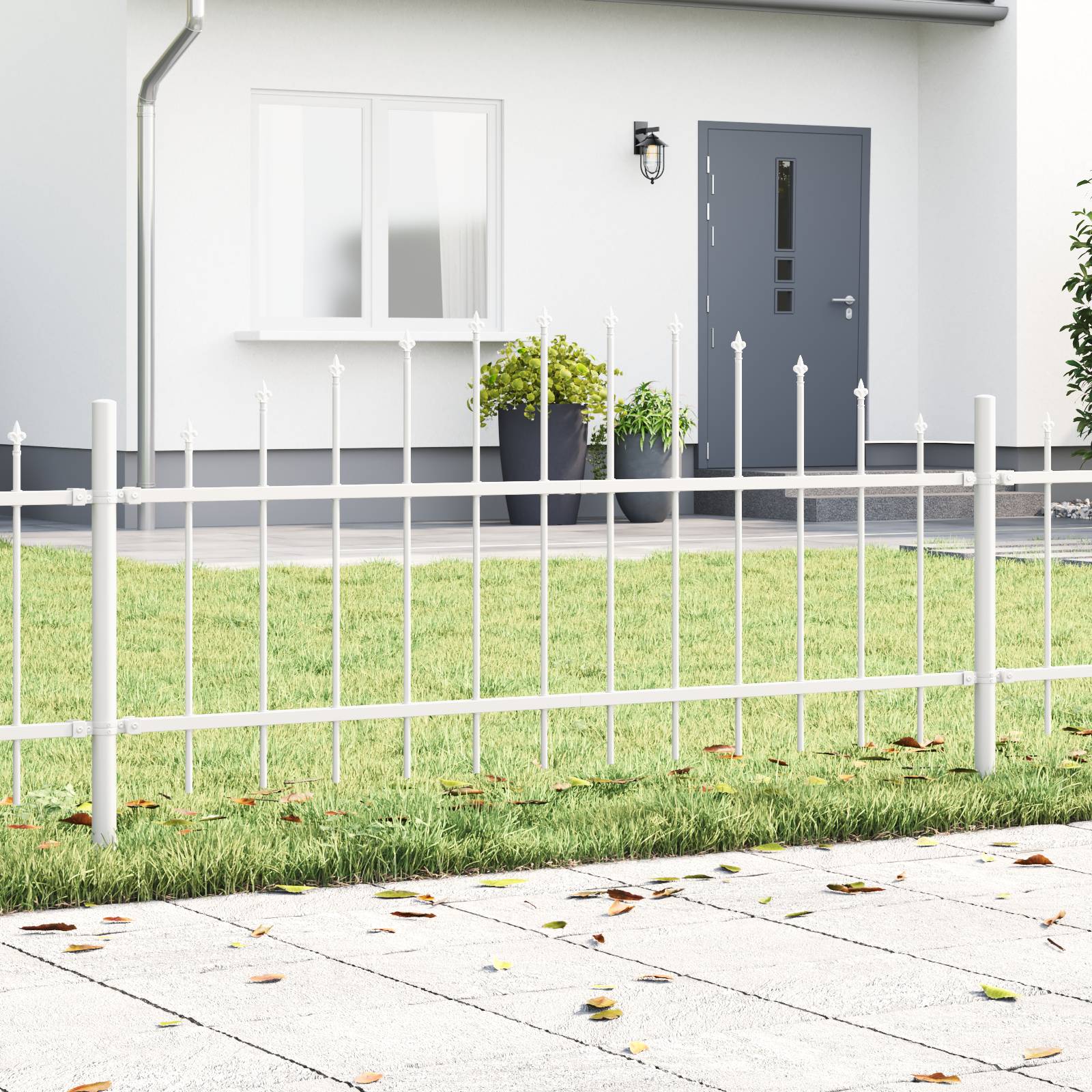 vidaXL Gartenzaun mit Bogenoberteil Weiß 13,6 x 0,75 m Stahl
