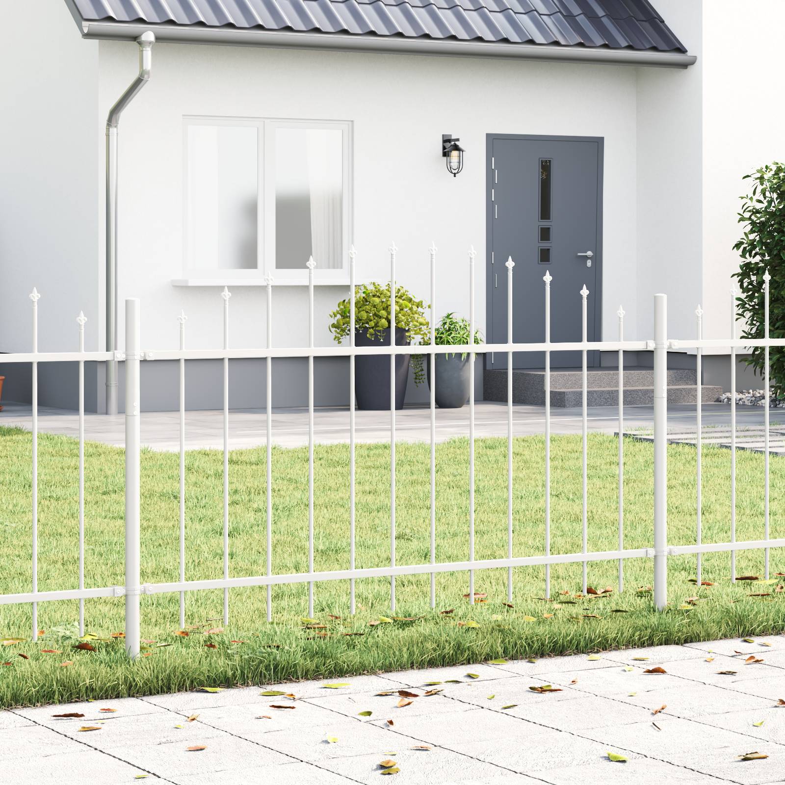 vidaXL Gartenzaun mit Bogenoberteil Weiß 6,8x1 m Stahl