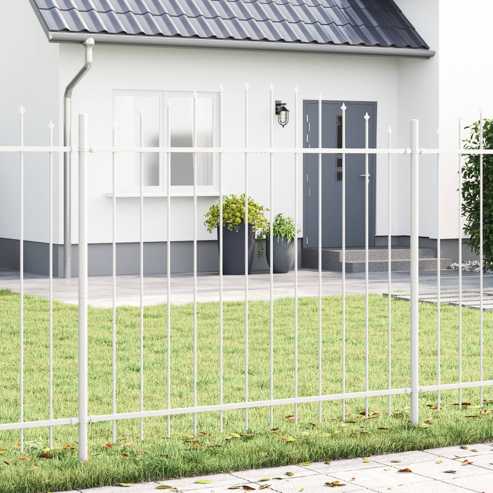 vidaXL Gartenzaun mit Bogenoberteil Weiß 3,4x1,25 m Stahl