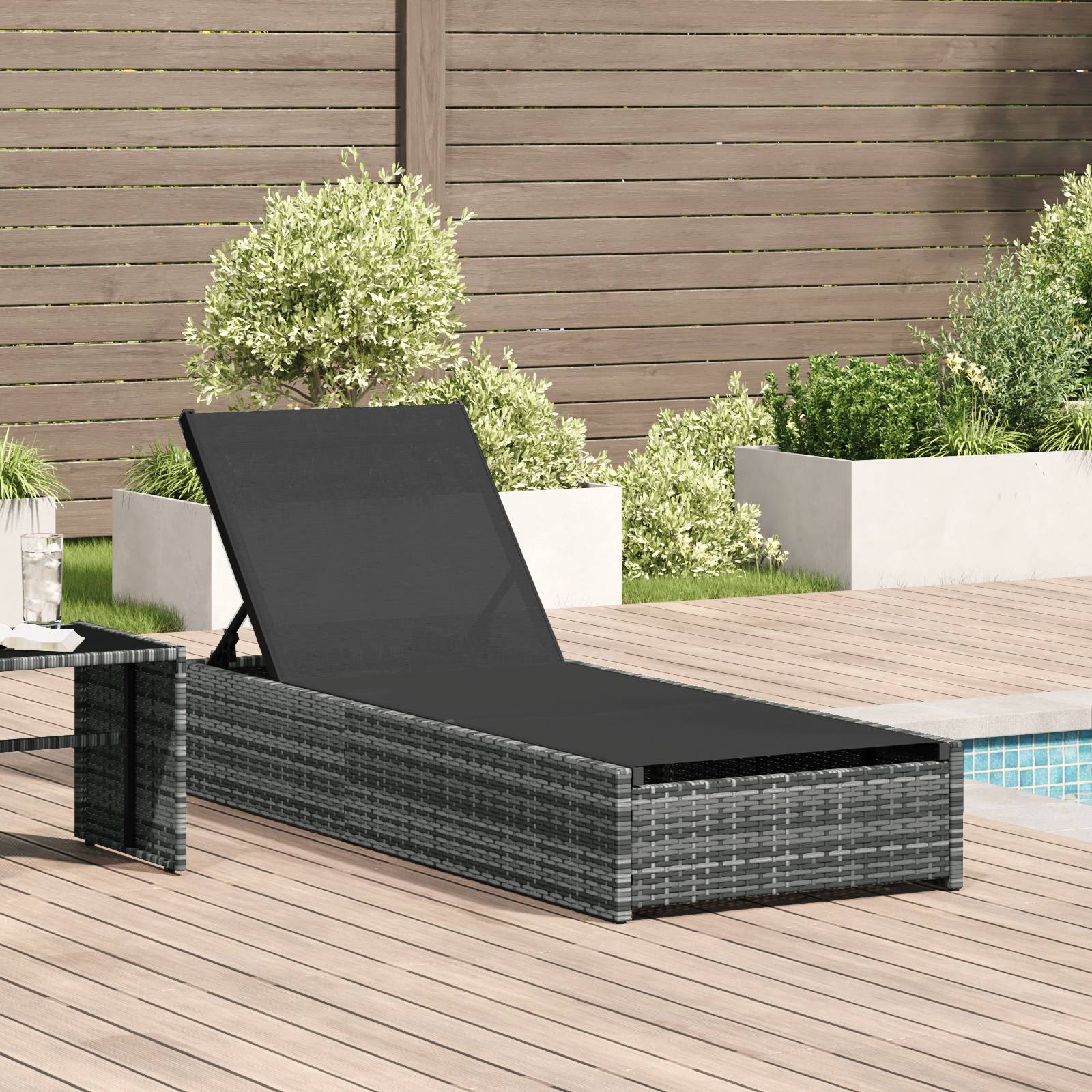vidaXL Sonnenliege Grau 60x200x27 cm Poly Rattan