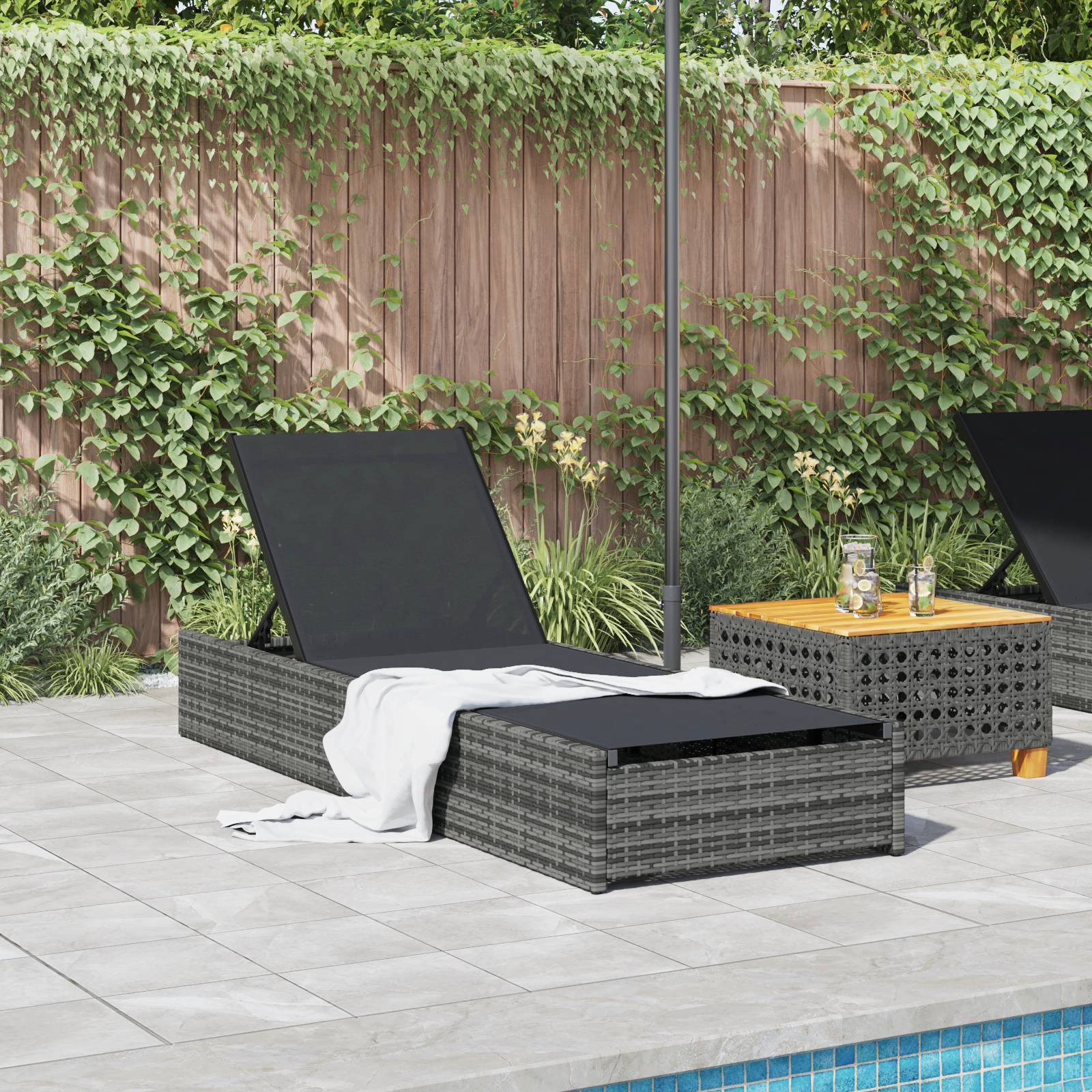 vidaXL Sonnenliege Grau 60x200x27 cm Poly Rattan