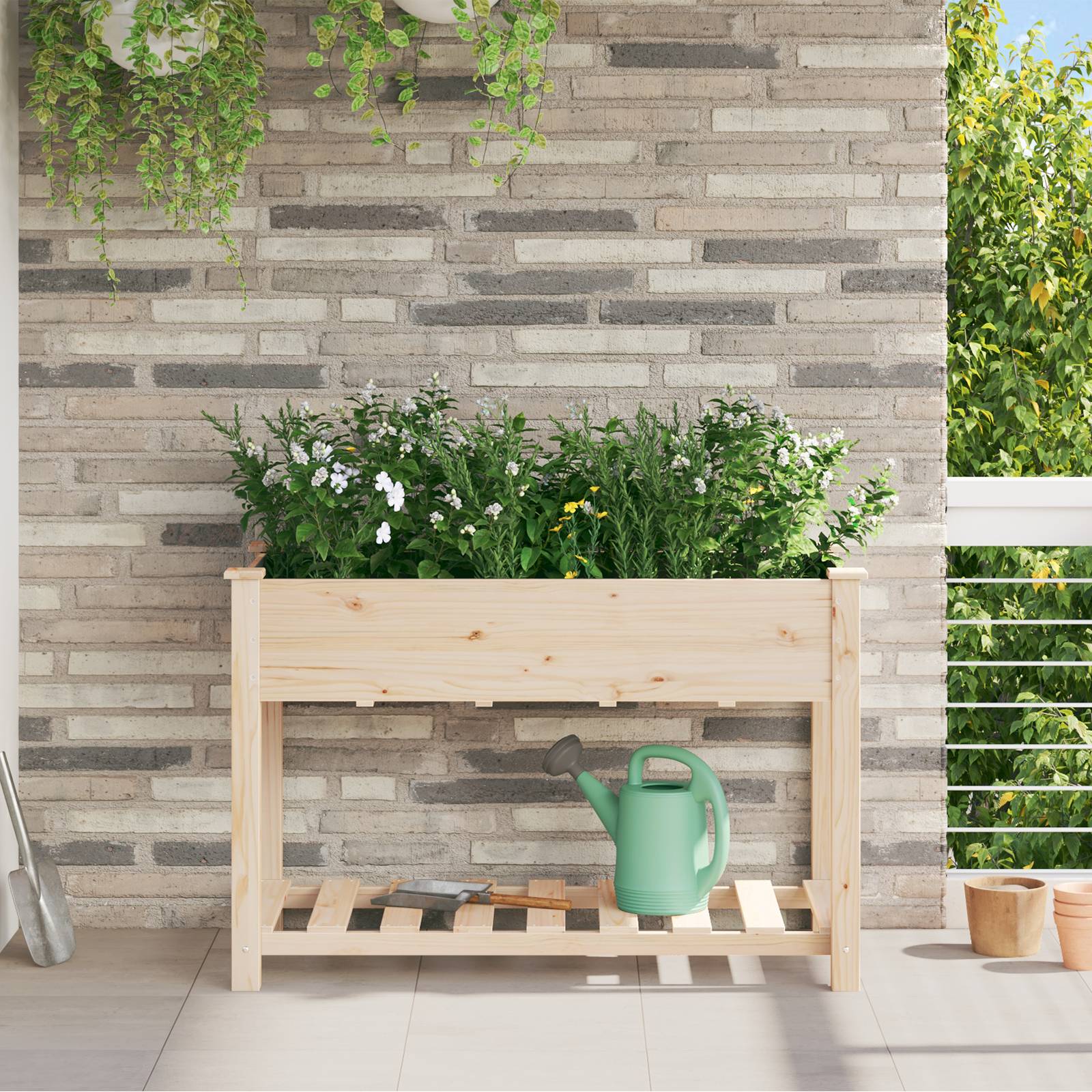 vidaXL Pflanzkasten mit Ablage 115x59x76 cm Massivholz Tanne