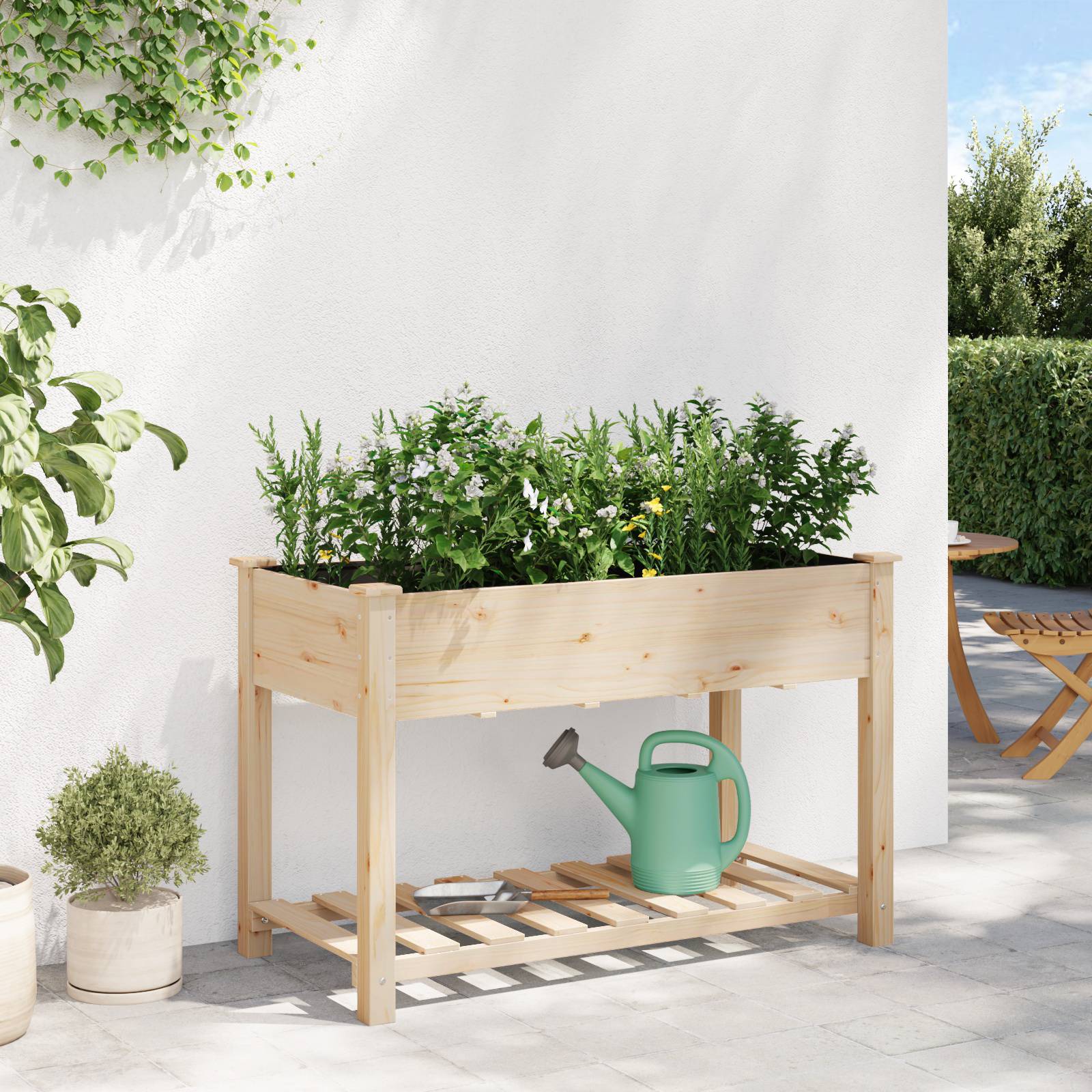 vidaXL Pflanzkasten mit Ablage 115x59x76 cm Massivholz Tanne