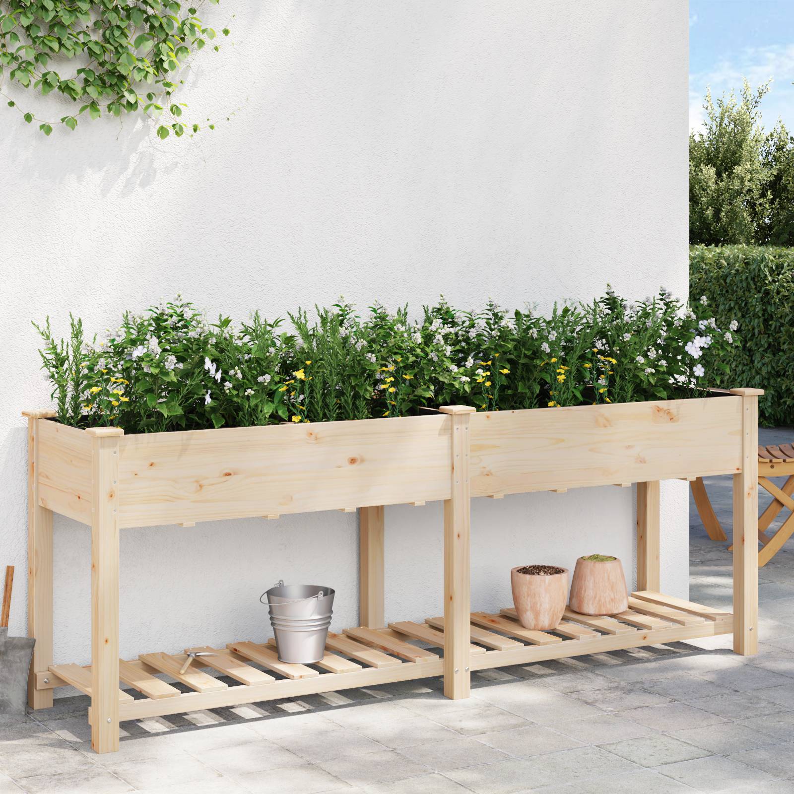 vidaXL Pflanzkasten mit Ablage 203x53x76 cm Massivholz Tanne