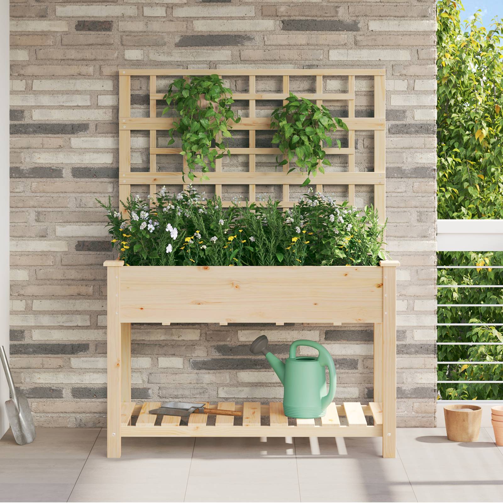 vidaXL Pflanzkasten mit Rankgitter & Ablage 115x59x152 cm Tannenholz