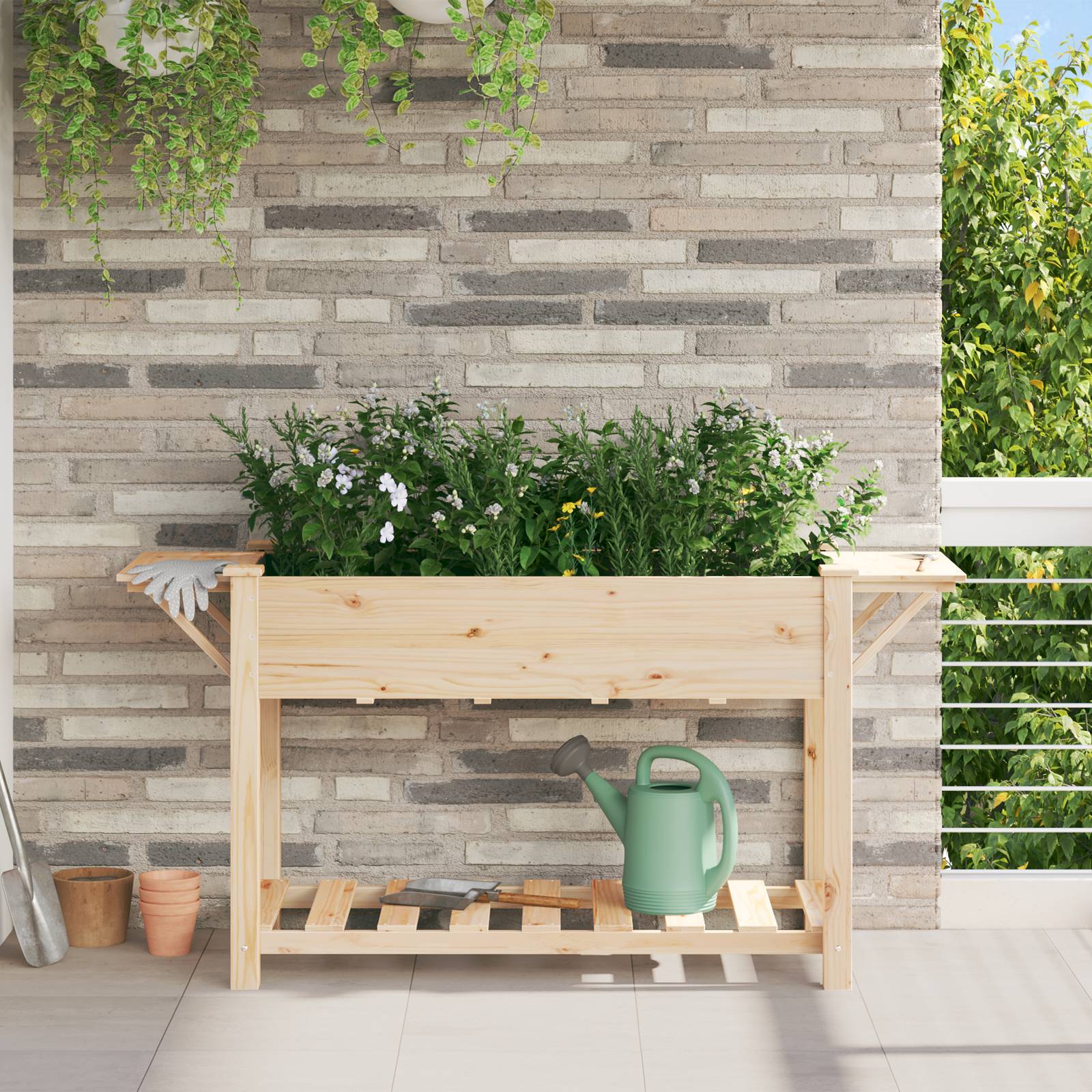vidaXL Pflanzkasten mit Ablagen 155x59x76 cm Massivholz Tanne